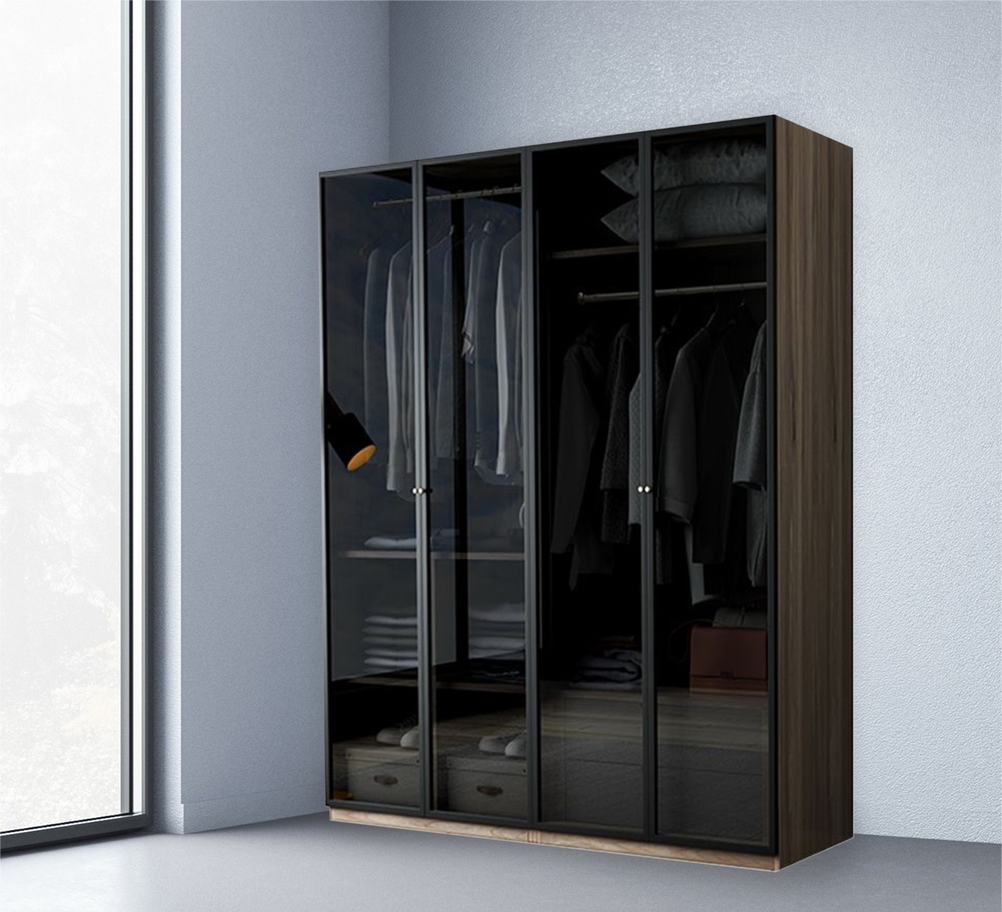 Brown Wooden Cupboard with Honey Glass Door - Vitrine Furniture - Furniture