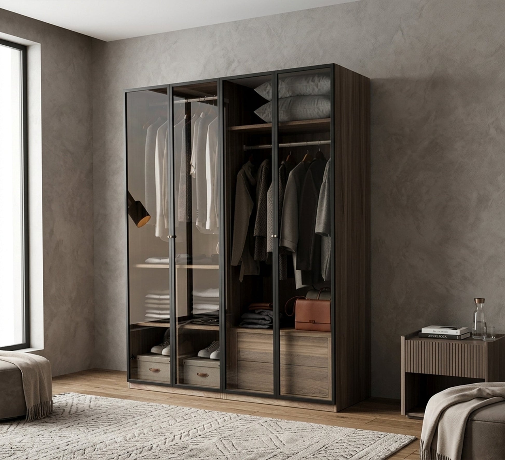 Brown Wooden Cupboard with Honey Glass Door - Vitrine Furniture - Wardrobes