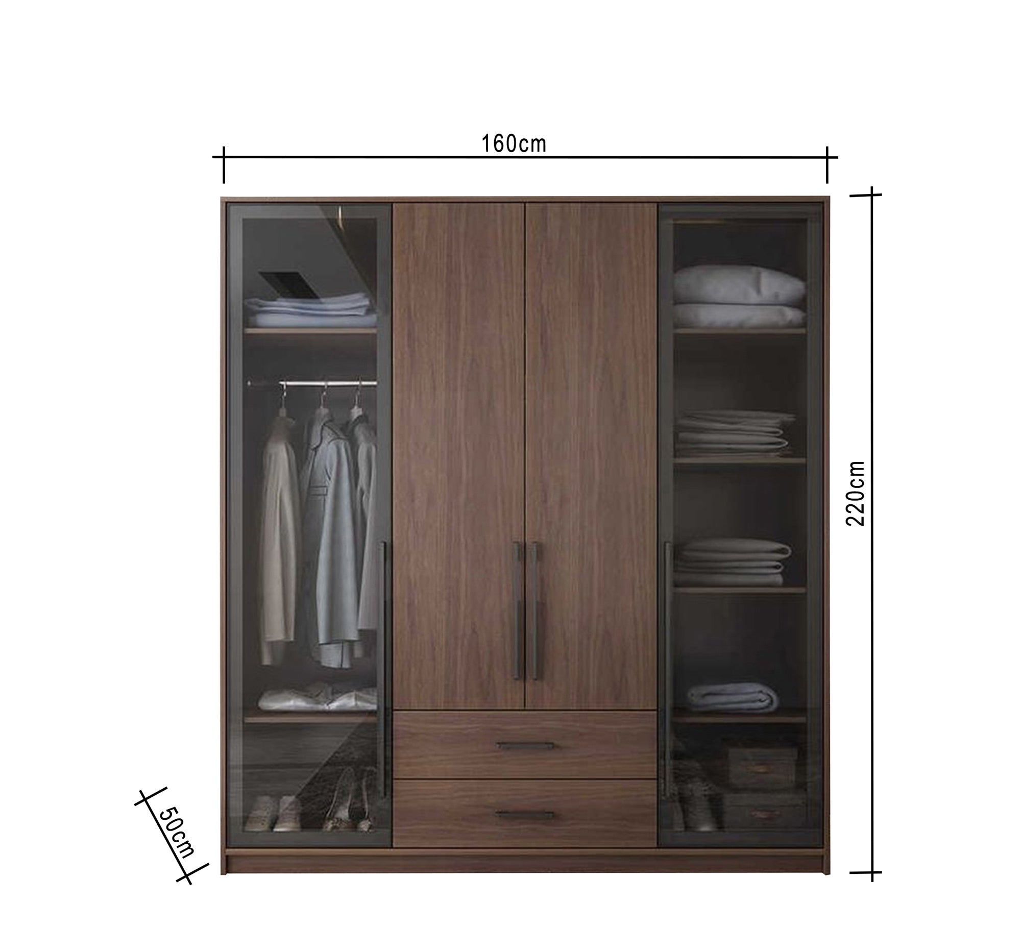 Brown Wooden Cupboard with Mirrored Glass Leaf - Vitrine Furniture - Furniture