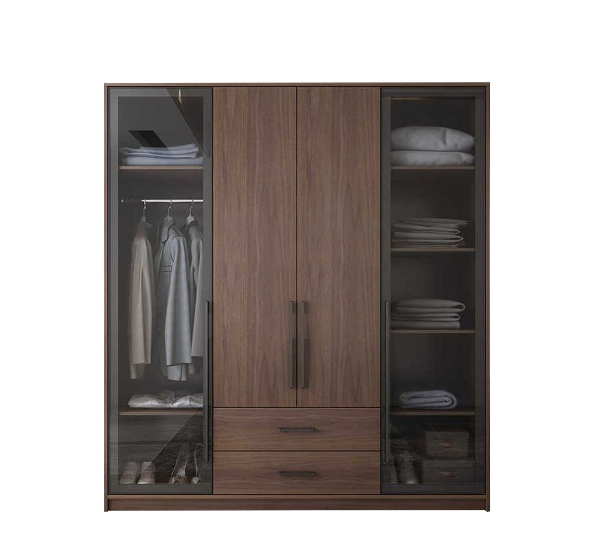 Brown Wooden Cupboard with Mirrored Glass Leaf - Vitrine Furniture - Furniture