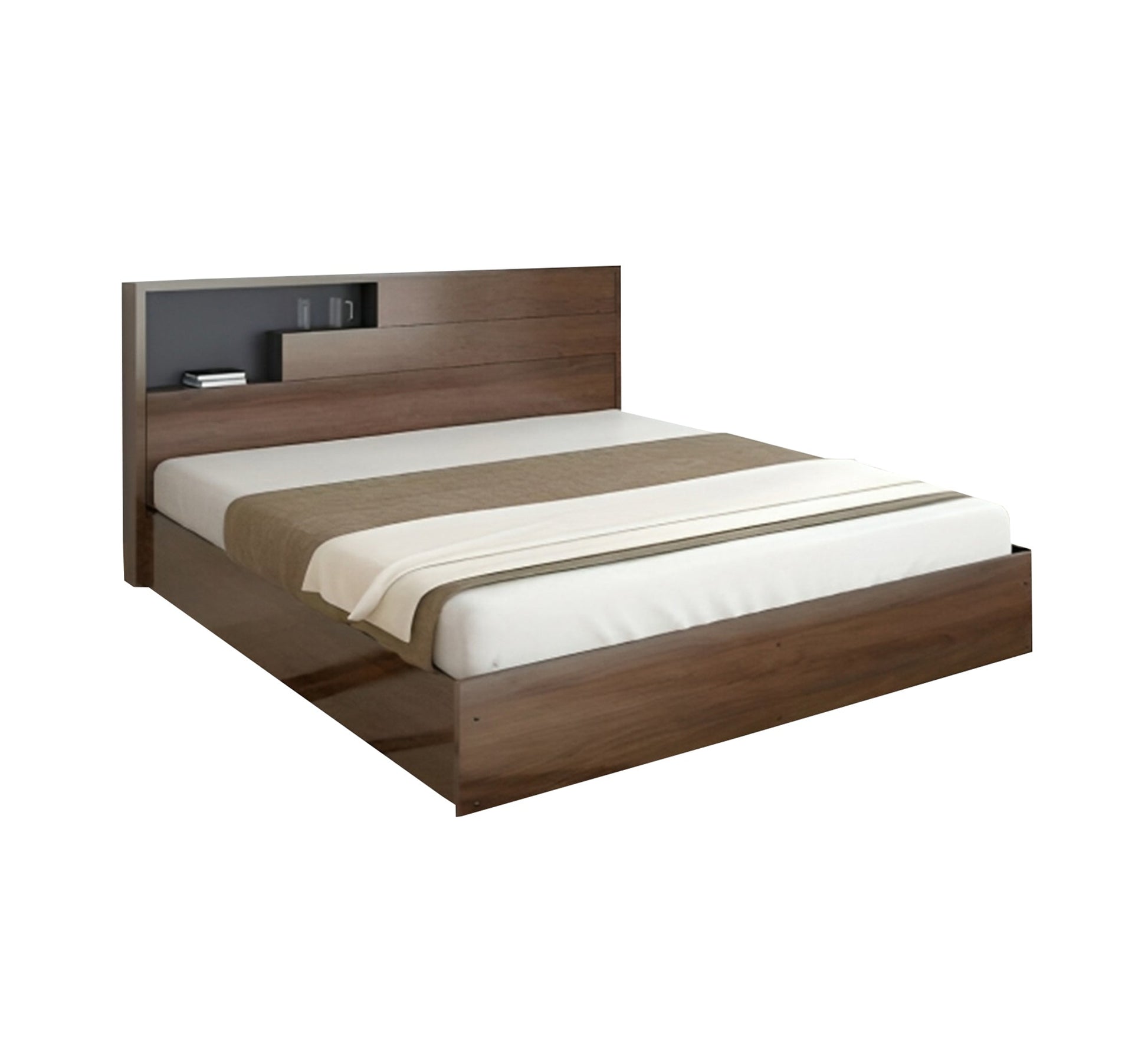 Brown wooden single bed with shelves with backrest - Vitrine Furniture - Furniture