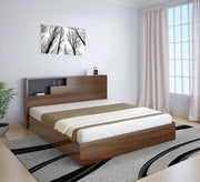 Brown wooden single bed with shelves with backrest - Vitrine Furniture - Furniture