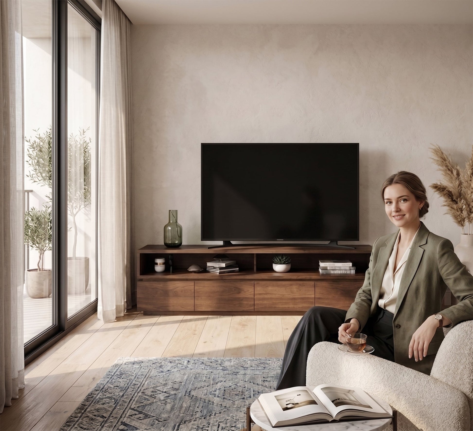Brown Wooden TV Table - Sleek, Sturdy, Stylish - Vitrine Furniture - TV Table & Cabinet