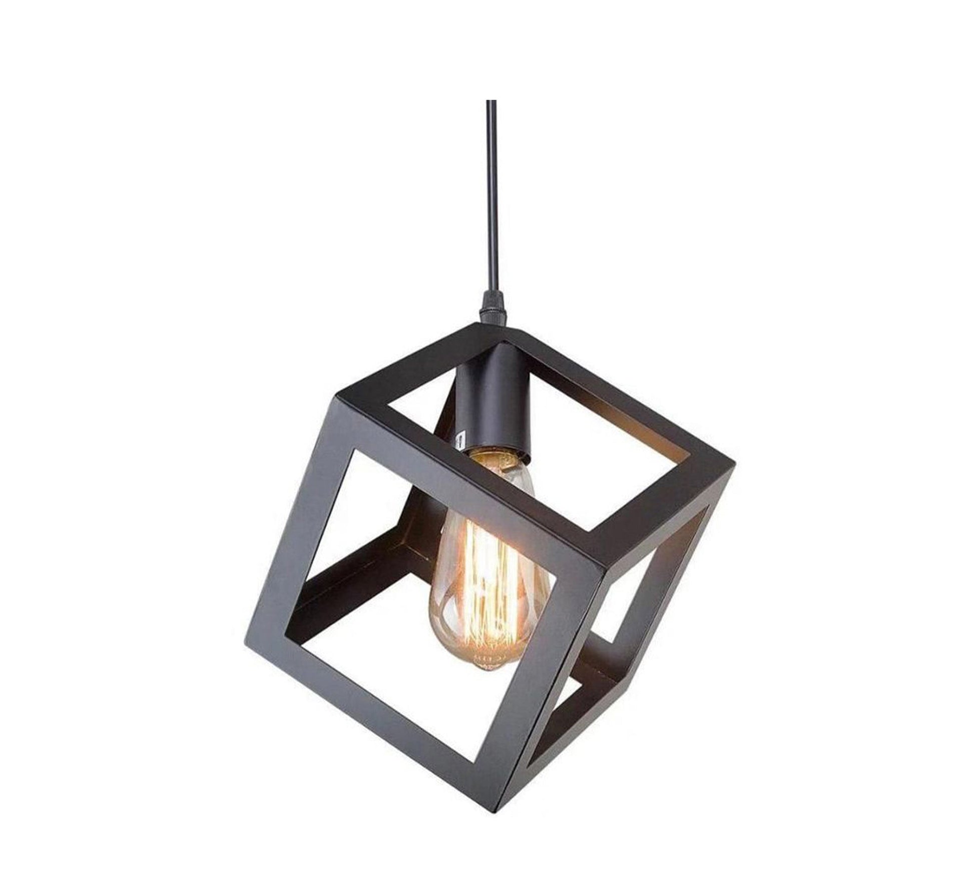 Cage pendant with hollow metal cube pendant - Vitrine Furniture - Lighting