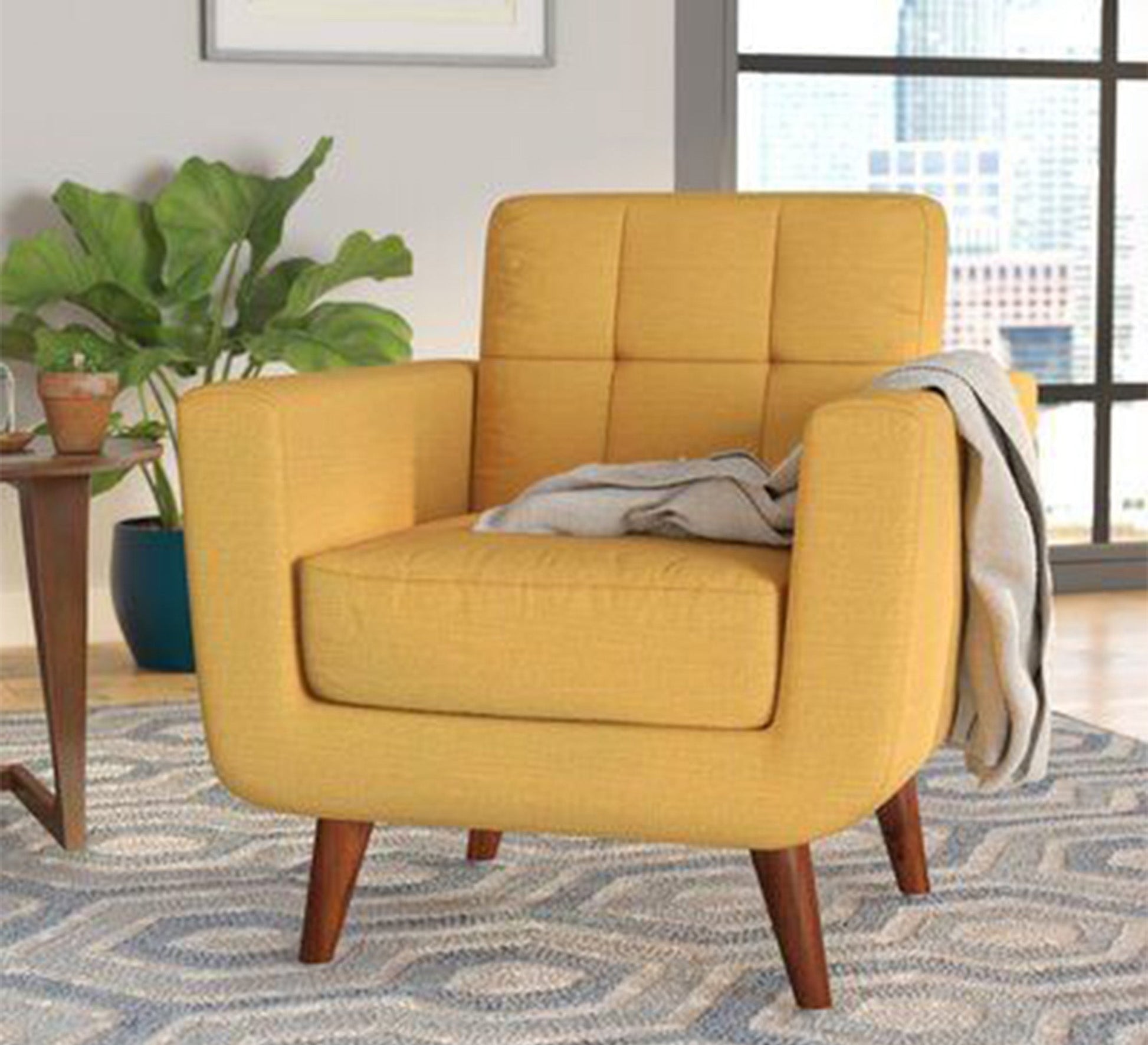 Camel Yellow Chair with High Wooden Legs - Vitrine Furniture - Chairs & Chaise lounge