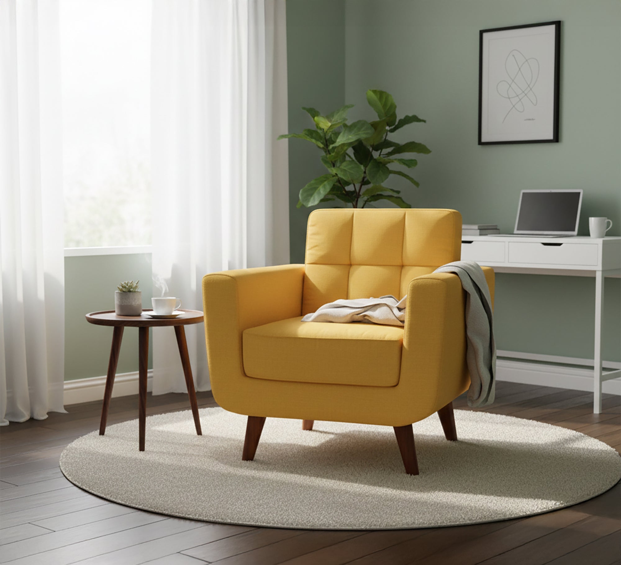 Camel Yellow Chair with High Wooden Legs - Vitrine Furniture - Chairs & Chaise lounge