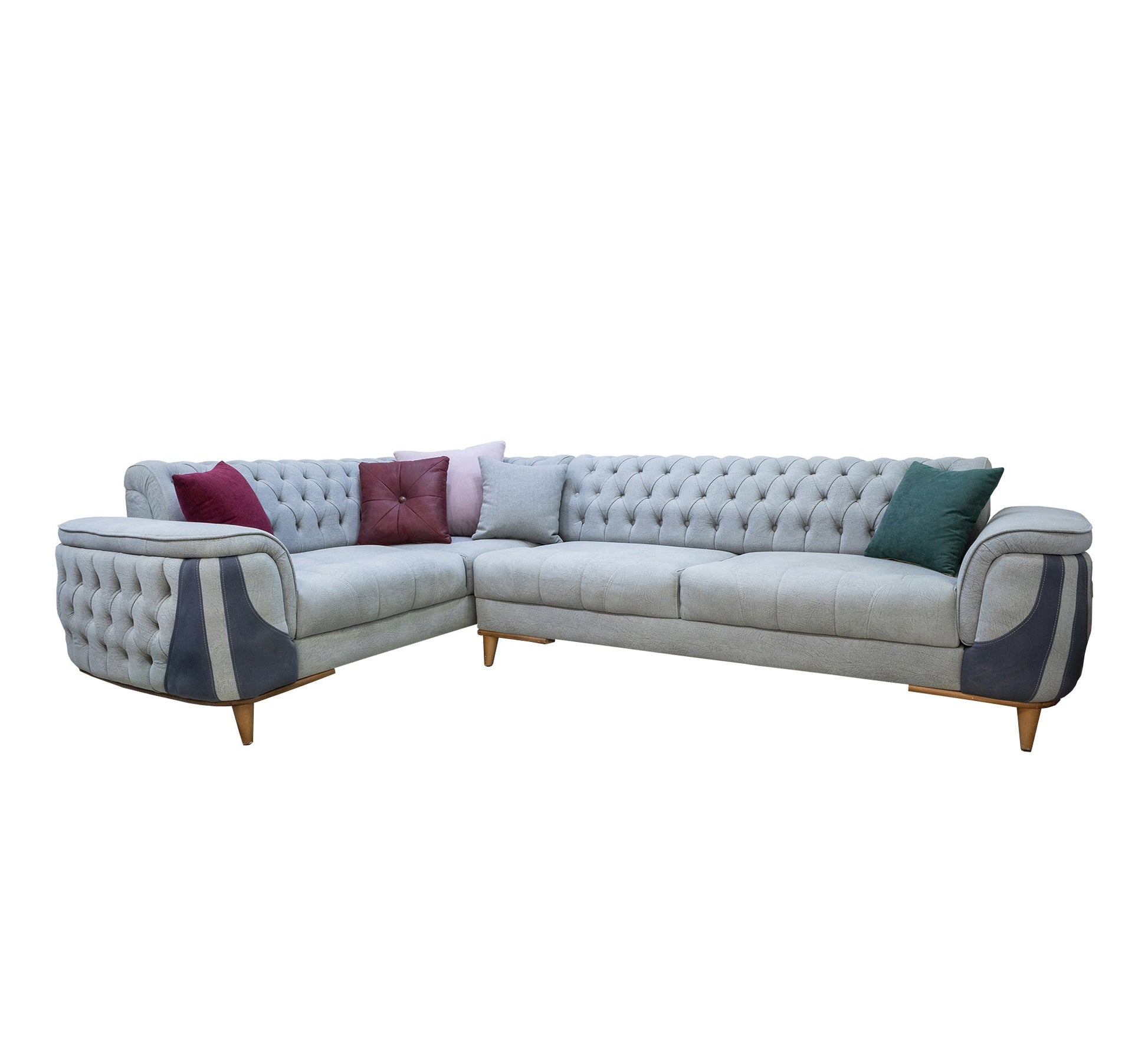 Capotene Corner: Sleek Blue & Grey - Stylish Practicality - Vitrine Furniture - L - shape sofa set