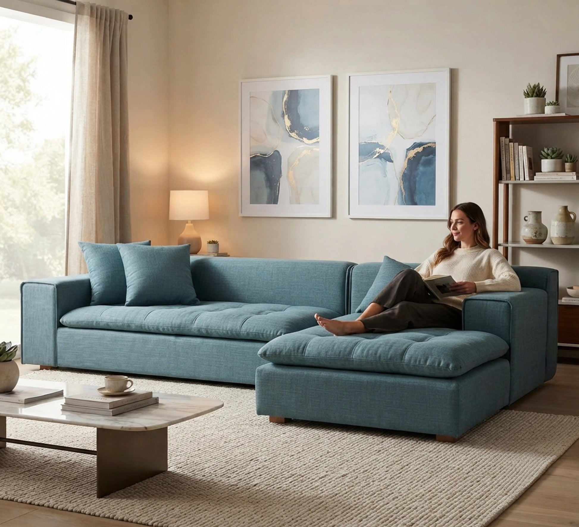 Capotene Living Room - Stylish & Comfortable - Vitrine Furniture - L- shape sofa set