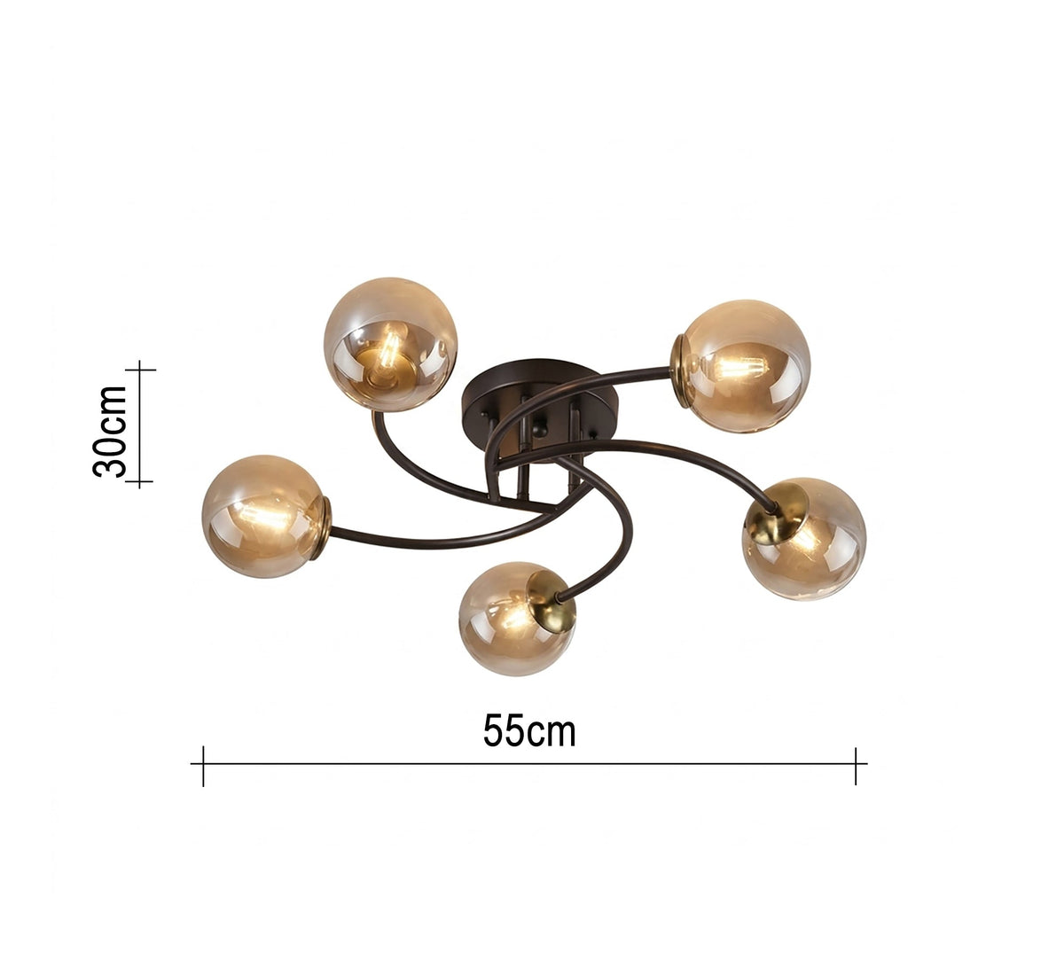 Ceiling chandelier with five curved arms and amber glass - Vitrine Furniture - Ceiling lights