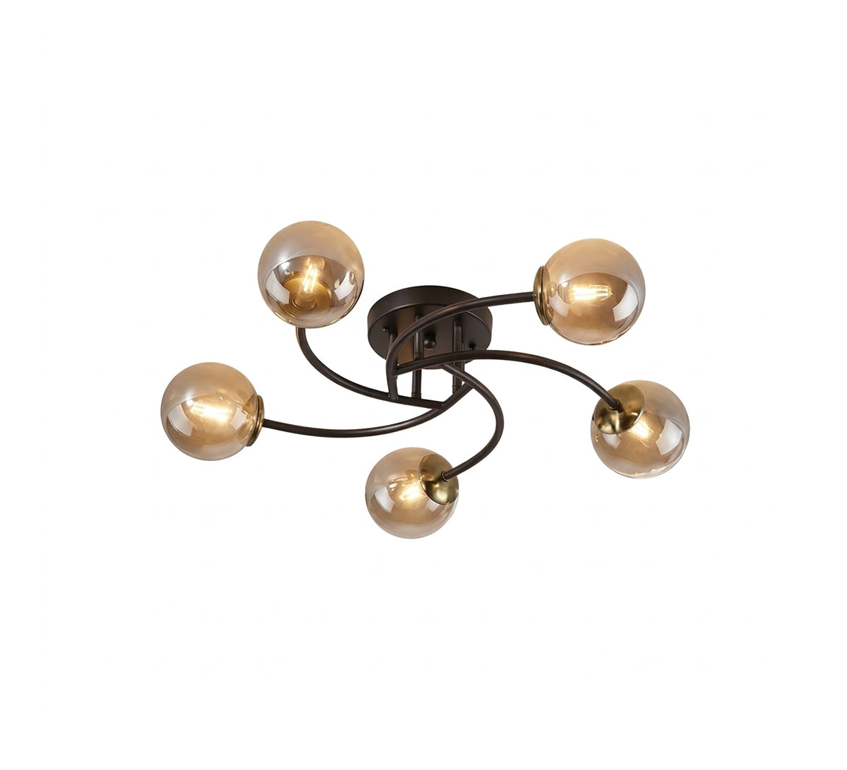 Ceiling chandelier with five curved arms and amber glass - Vitrine Furniture - Ceiling lights