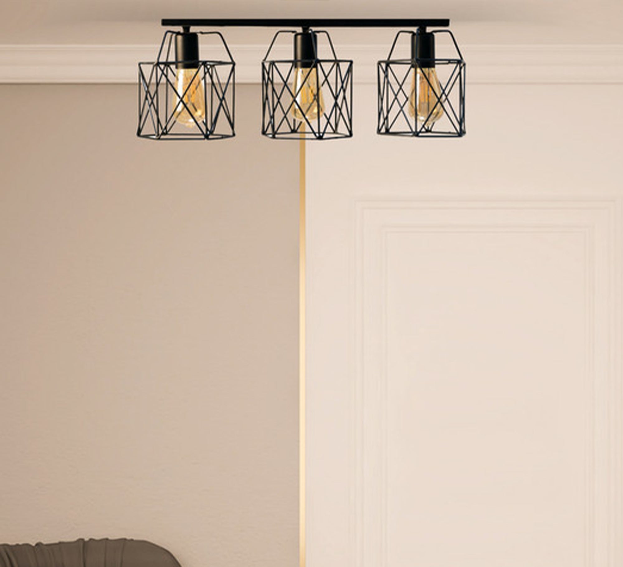 Ceiling lamp with three hollow cages ruler - Vitrine Furniture - Lighting