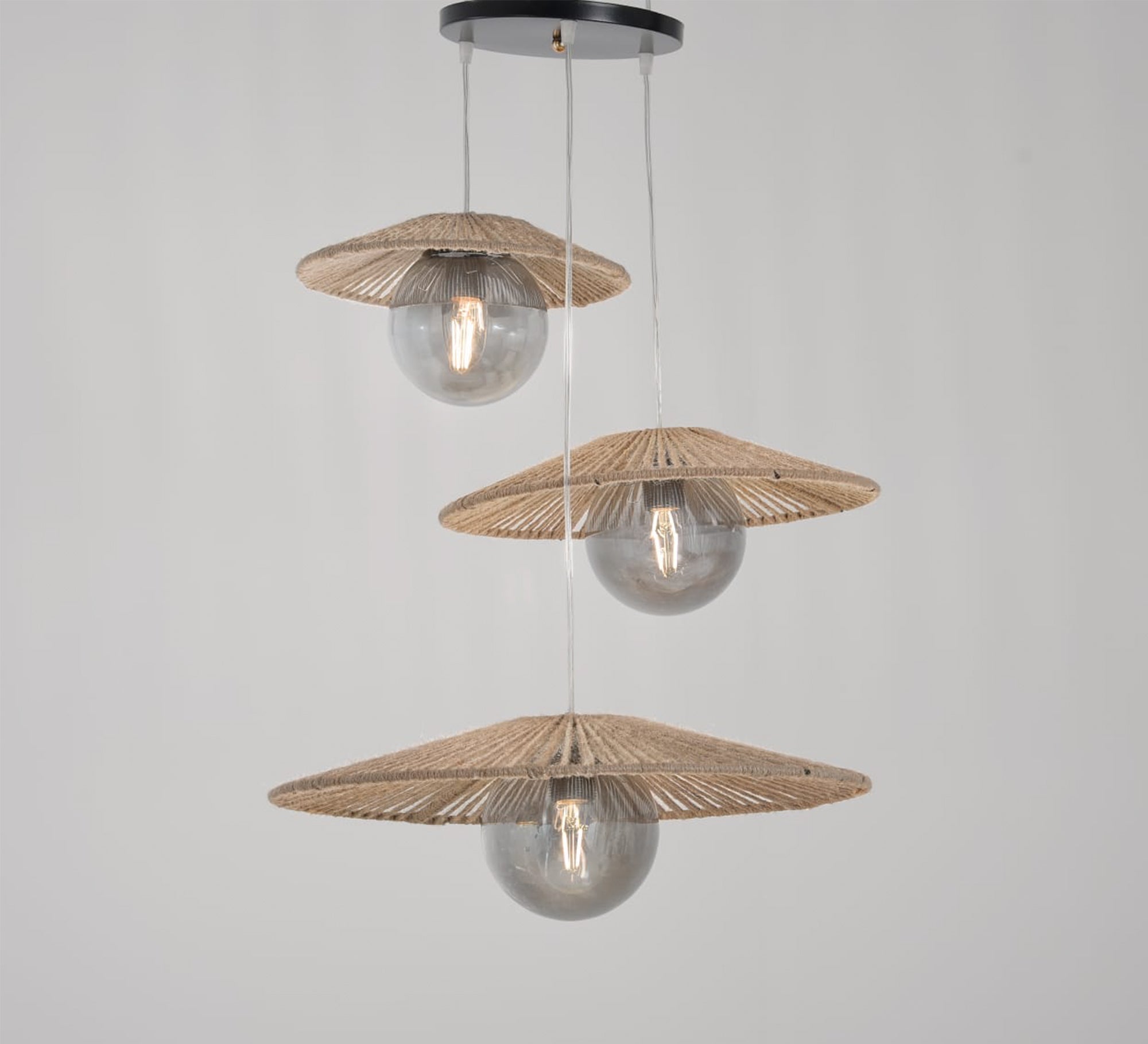 Ceiling lighting covered with brown and beige fabric strips - Vitrine Furniture - Lighting