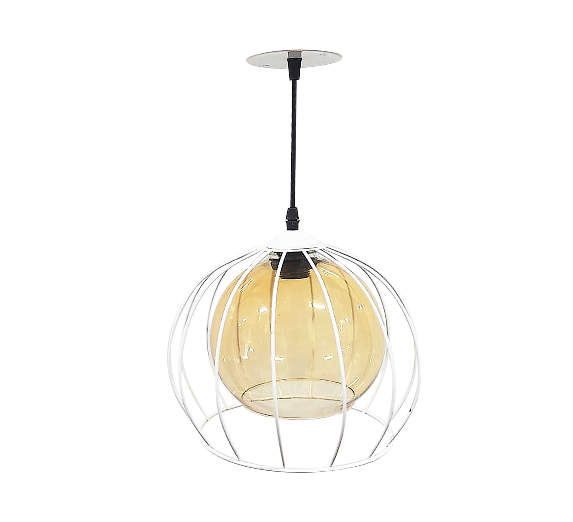 Ceiling pendant with crystal cover and spherical metal cage - Vitrine Furniture - Lighting
