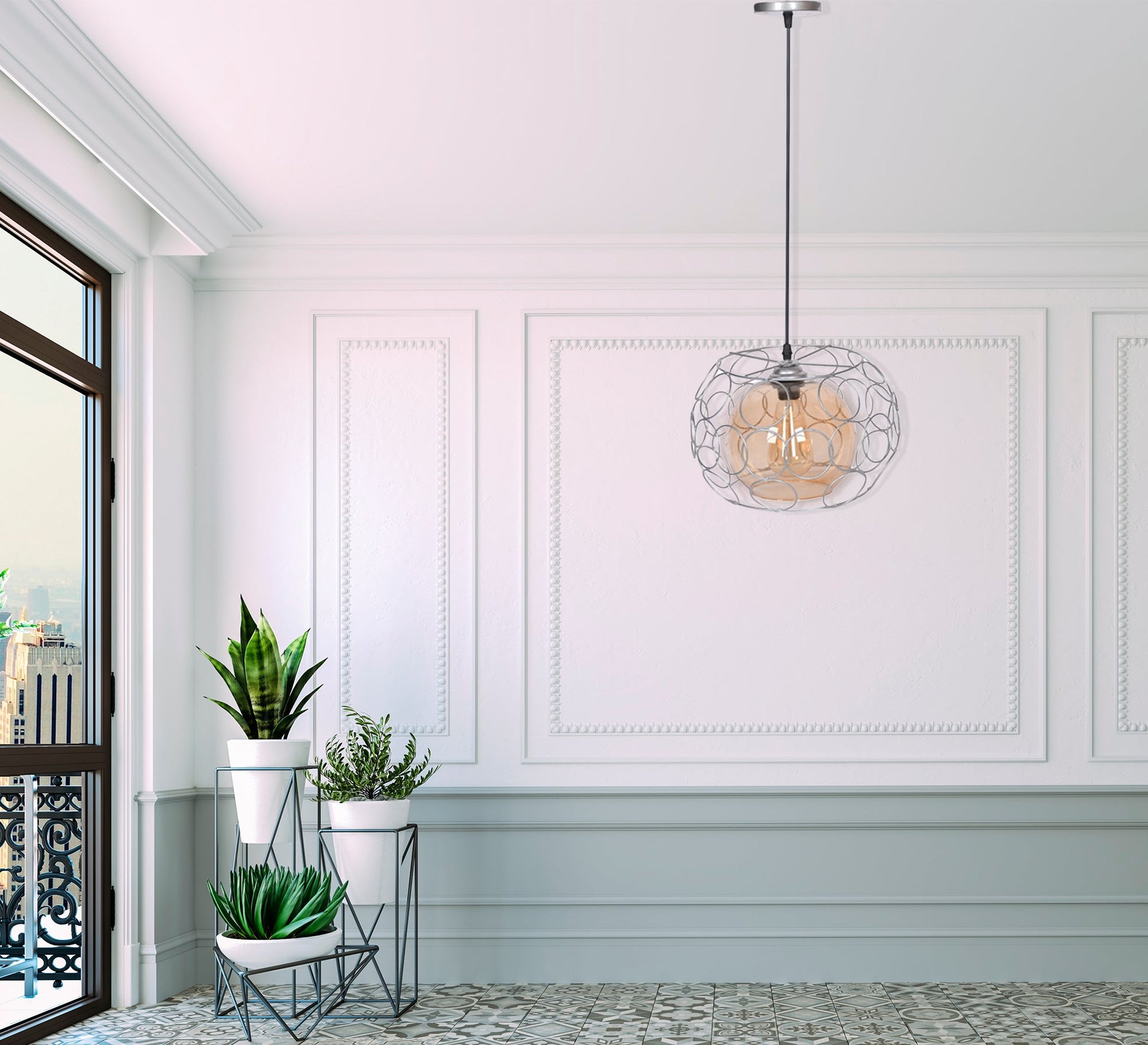 Ceiling pendant with spherical cage interlocking circles - Vitrine Furniture - Lighting