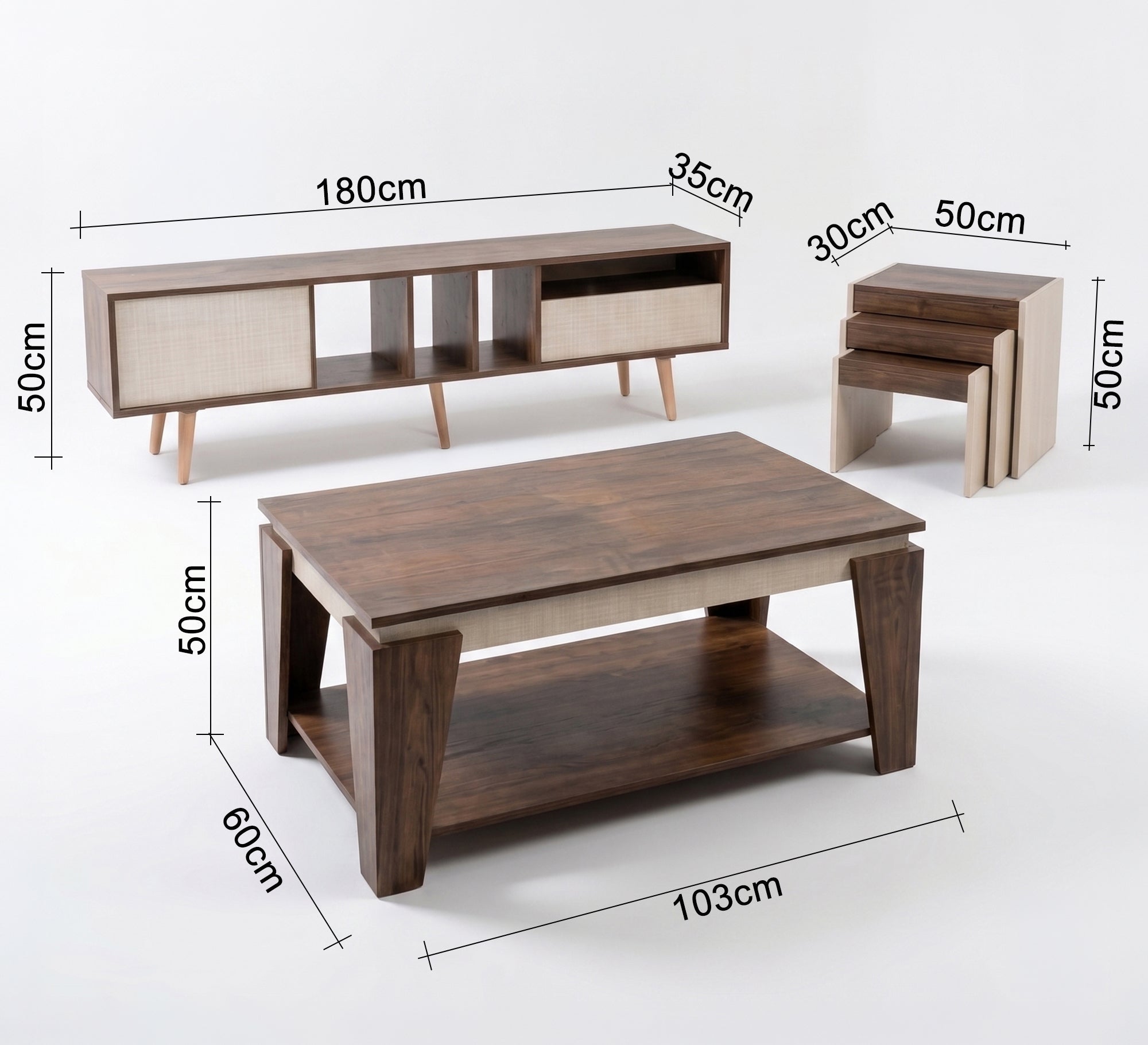 Center table set with TV stand and side tables - Vitrine Furniture - TV Table & Cabinet