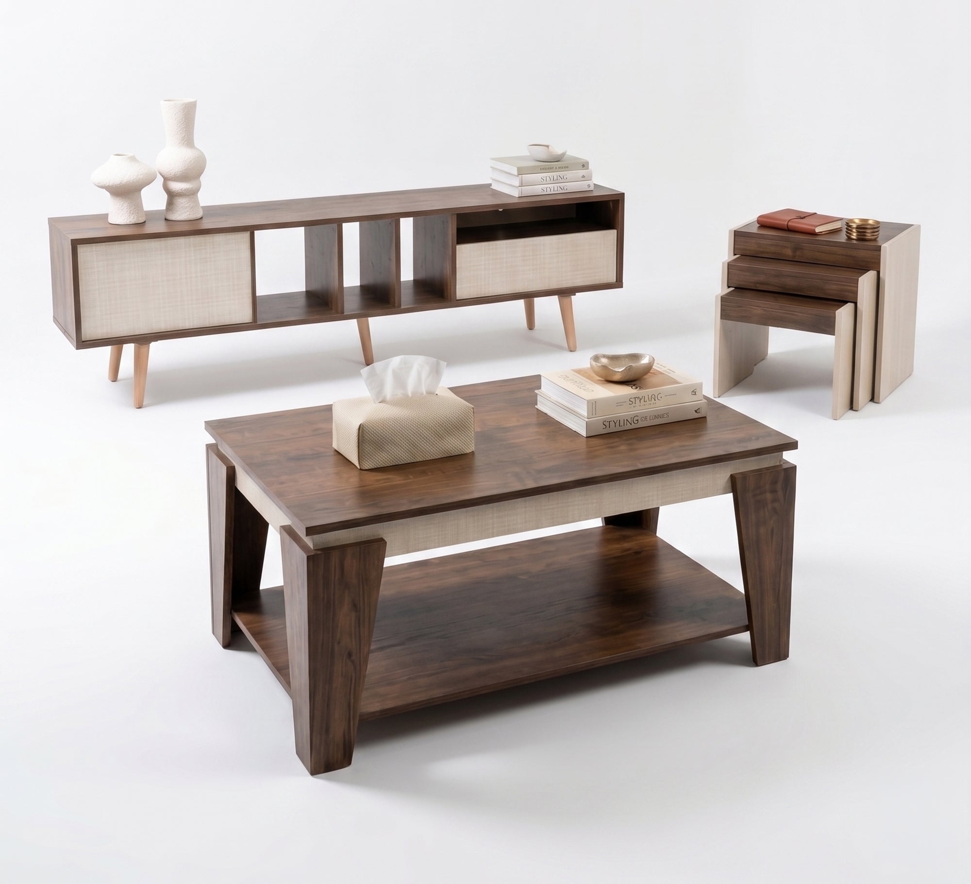 Center table set with TV stand and side tables - Vitrine Furniture - TV Table & Cabinet