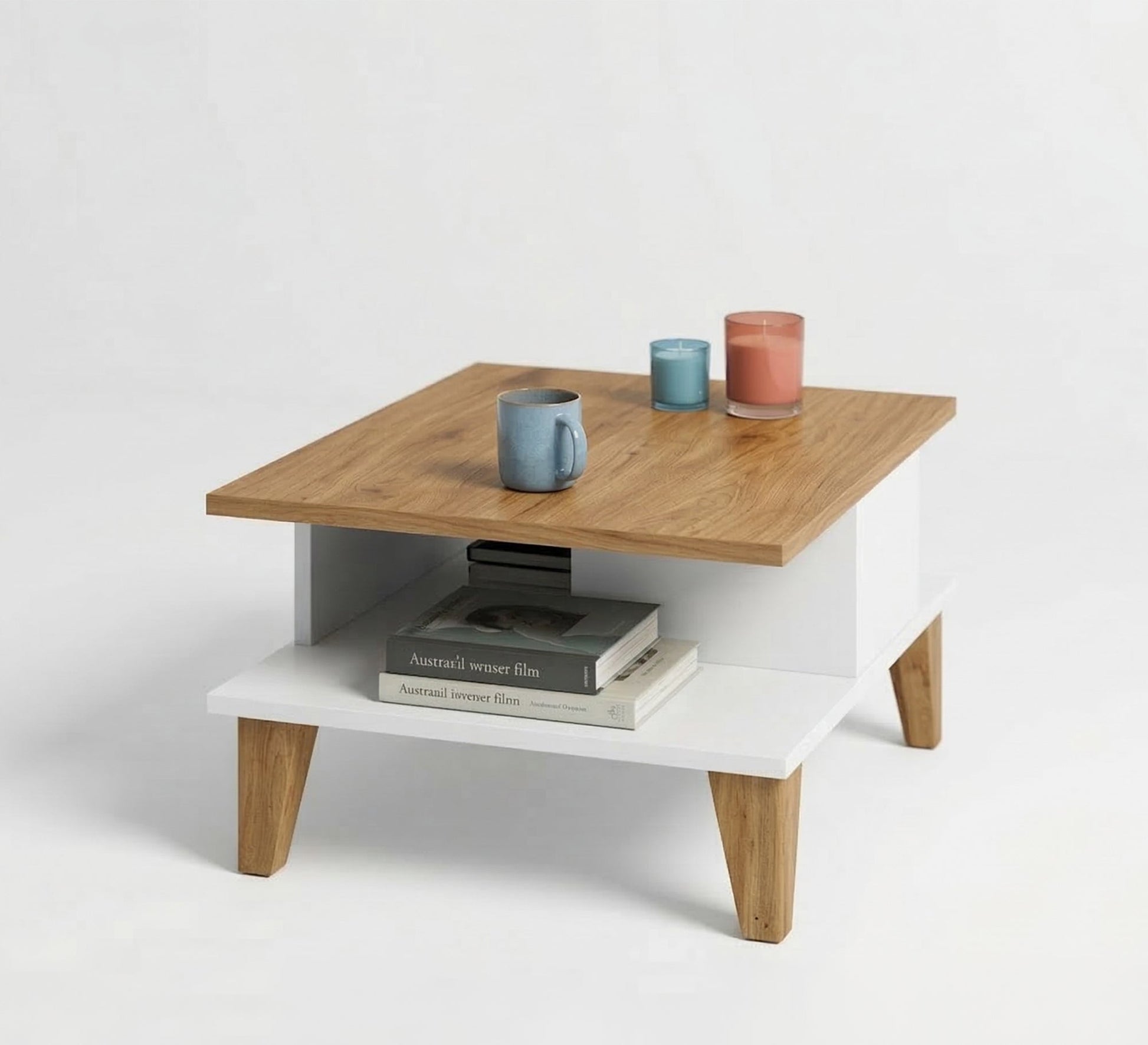 Center table, TV table and top piece in distinctive white and wooden beige - Vitrine Furniture - TV Table & Cabinet