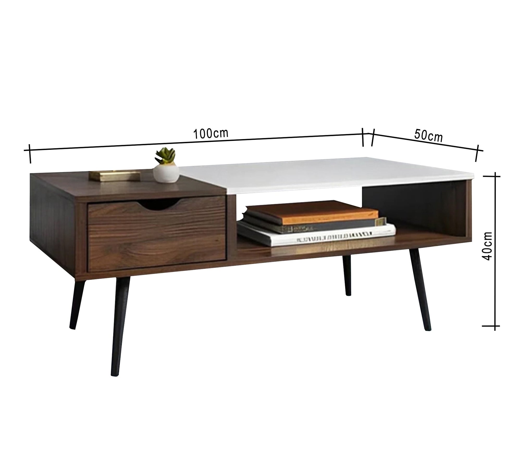 Center table with drawer, open shelf, and tall legs - Vitrine Furniture - Furniture