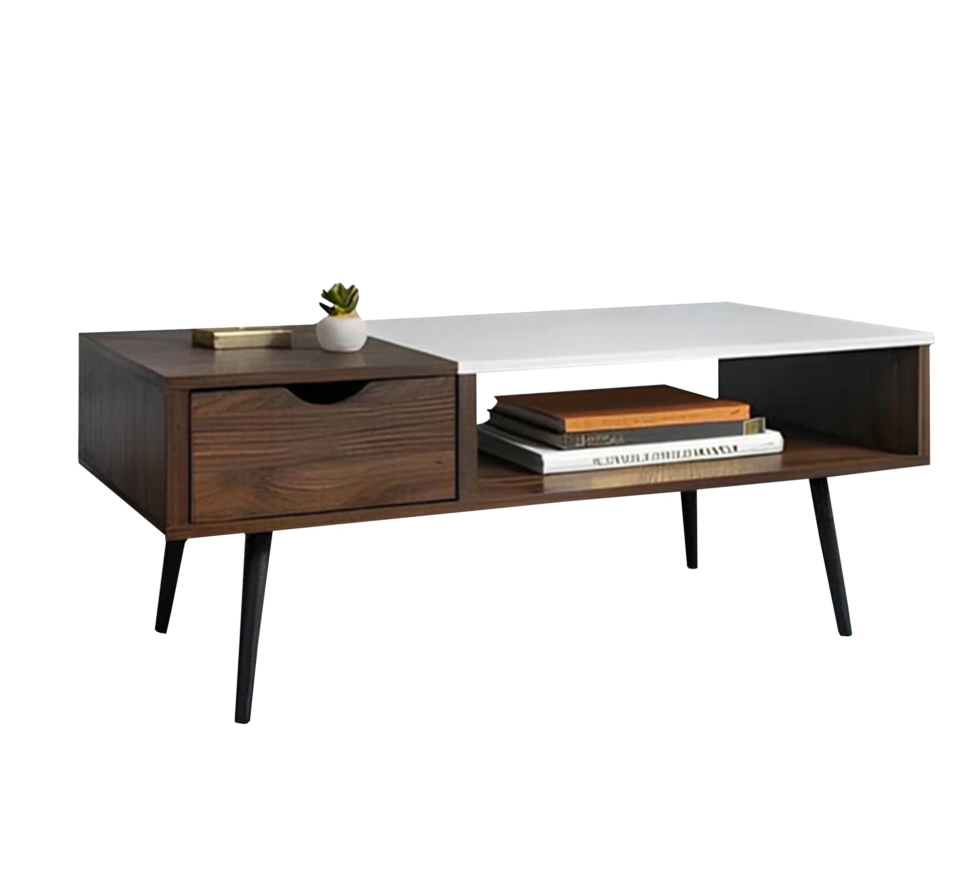 Center table with drawer, open shelf, and tall legs - Vitrine Furniture - Furniture