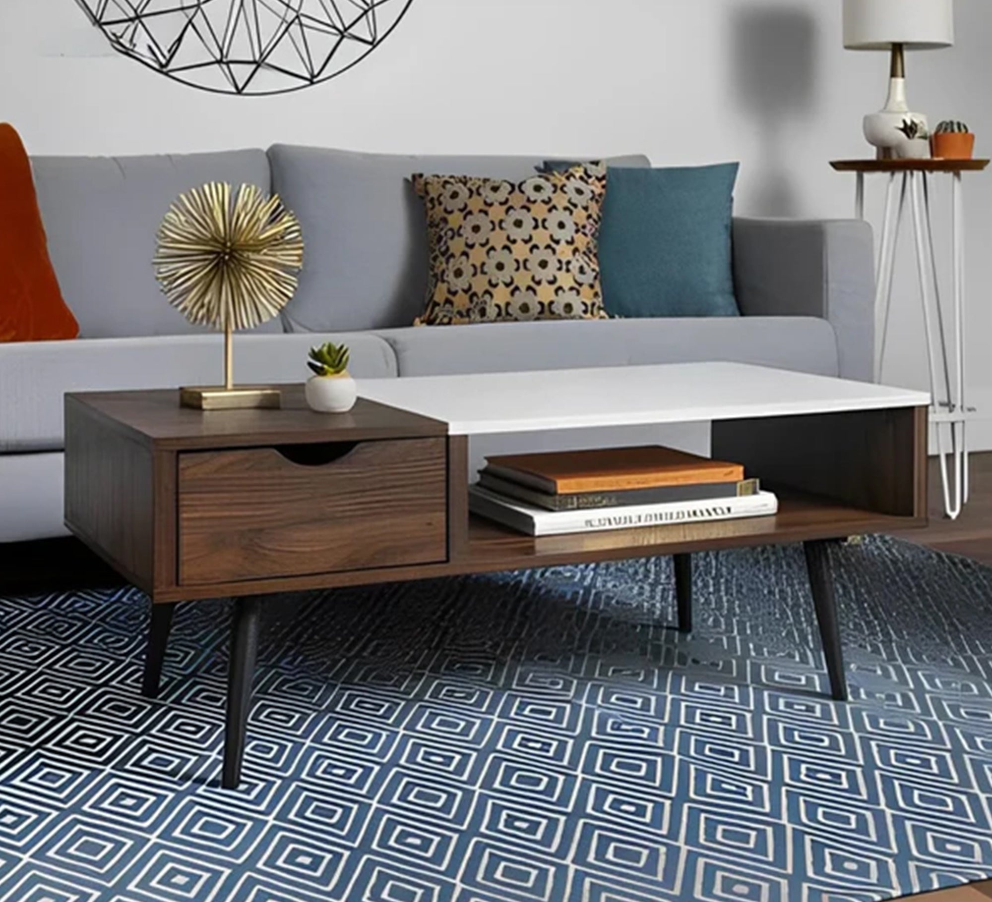 Center table with drawer, open shelf, and tall legs - Vitrine Furniture - Furniture