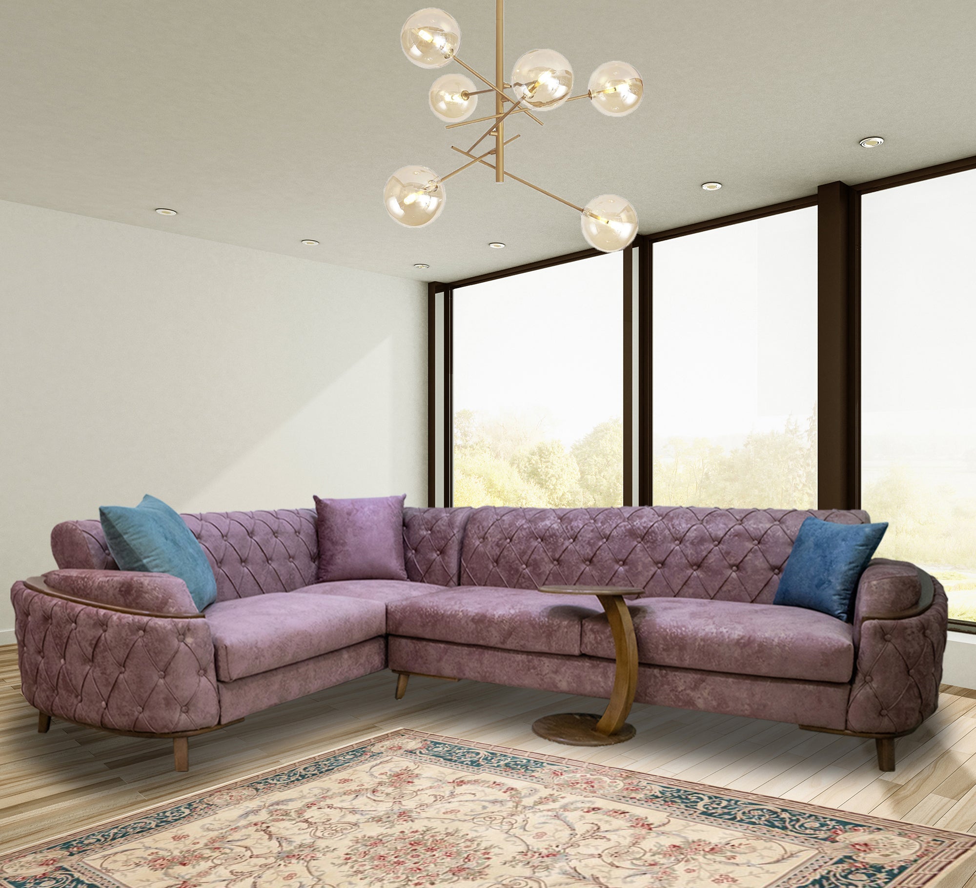 Champagne Capotene Living Room: Elegant, Modern Comfort - Vitrine Furniture - L - shape sofa set