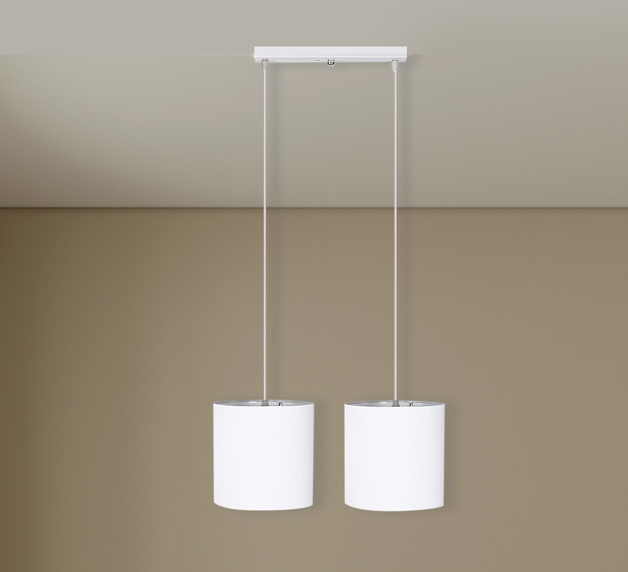 Chandelier with two white cylindrical pendants - Vitrine Furniture - Lighting