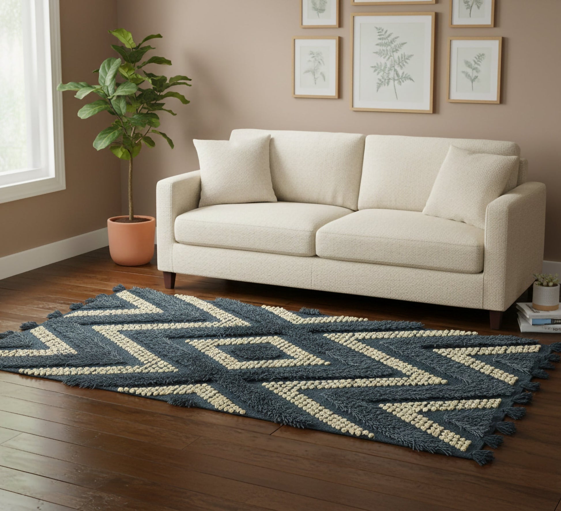 Charcoal rug with fine, shiny yellow diamond lines - Vitrine Furniture - Accessories