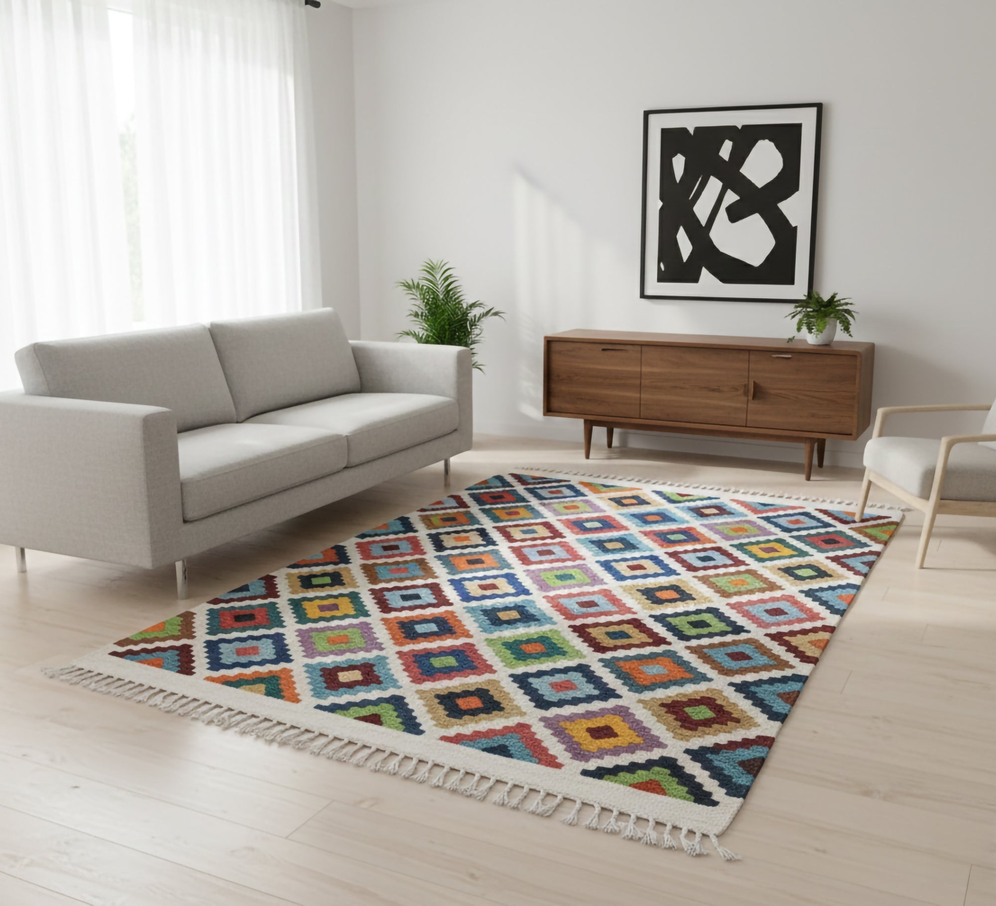 Cheerful and vibrant colors rug with scattered square patterns - Vitrine Furniture - Accessories
