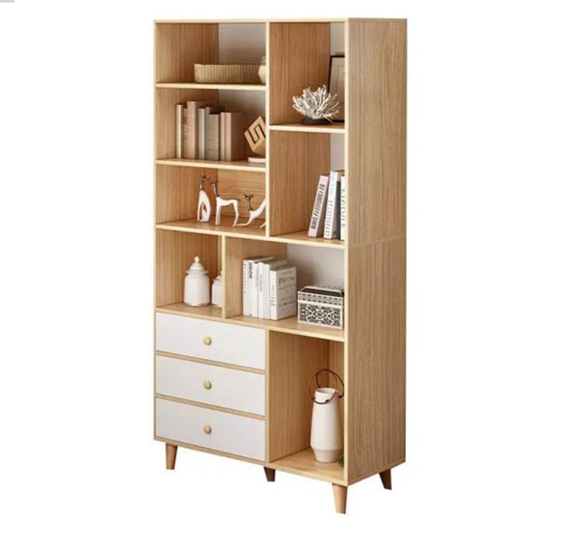 Chic White & Beige High Cabinet Accent - Vitrine Furniture - Furniture