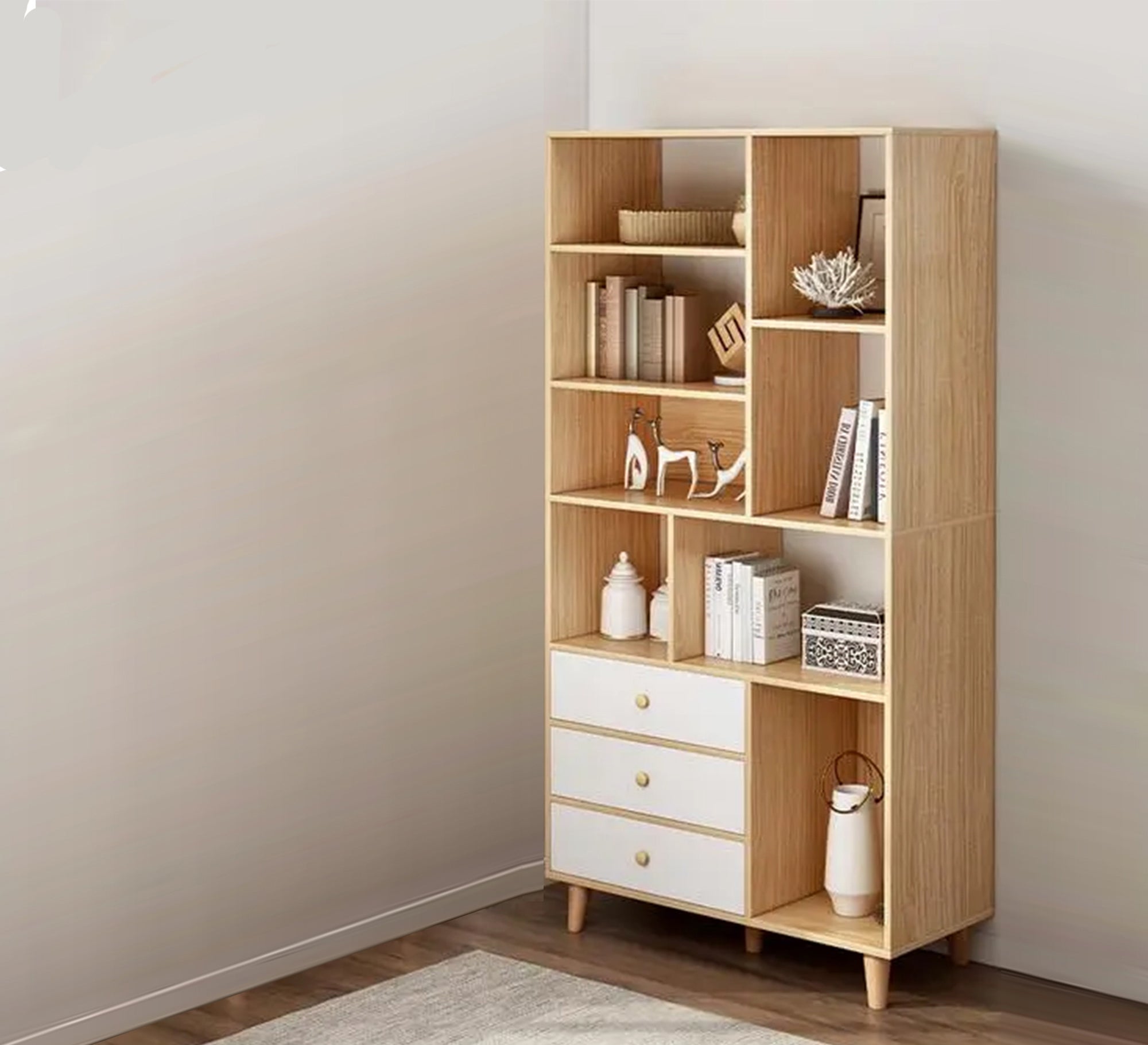Chic White & Beige High Cabinet Accent - Vitrine Furniture - Furniture