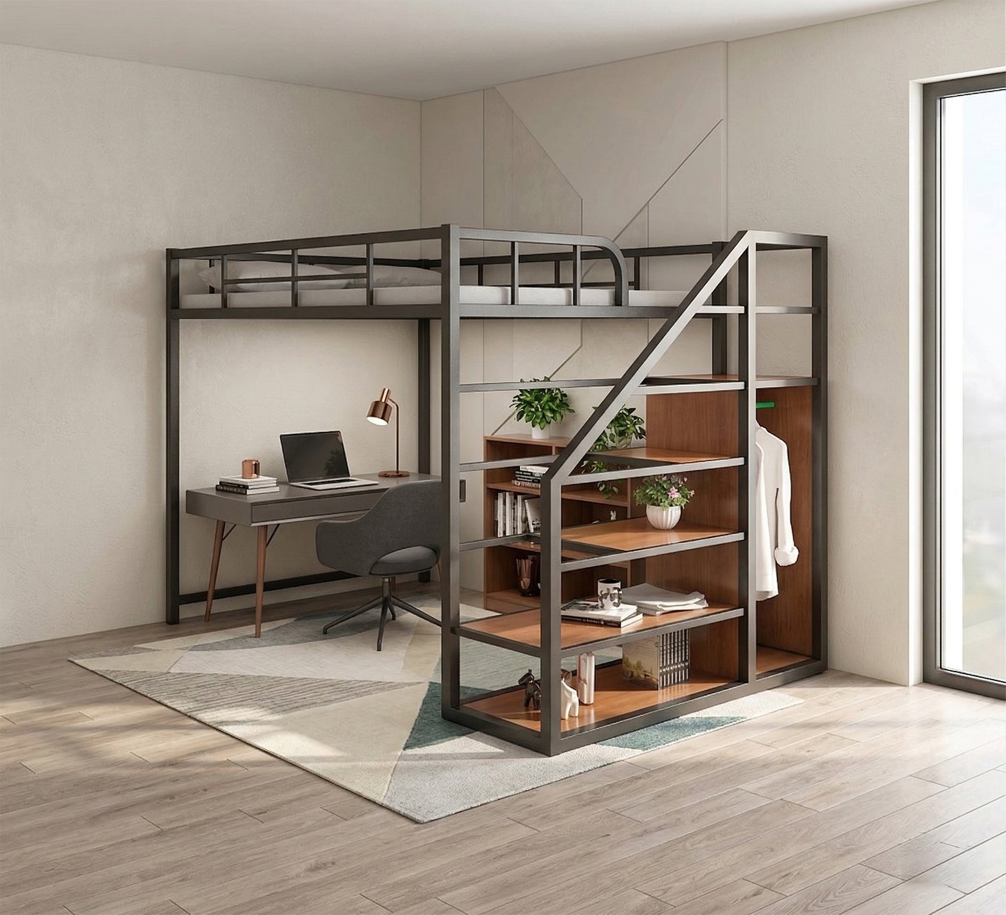 Children's metal bed with Shelves units - Vitrine Furniture - Beds