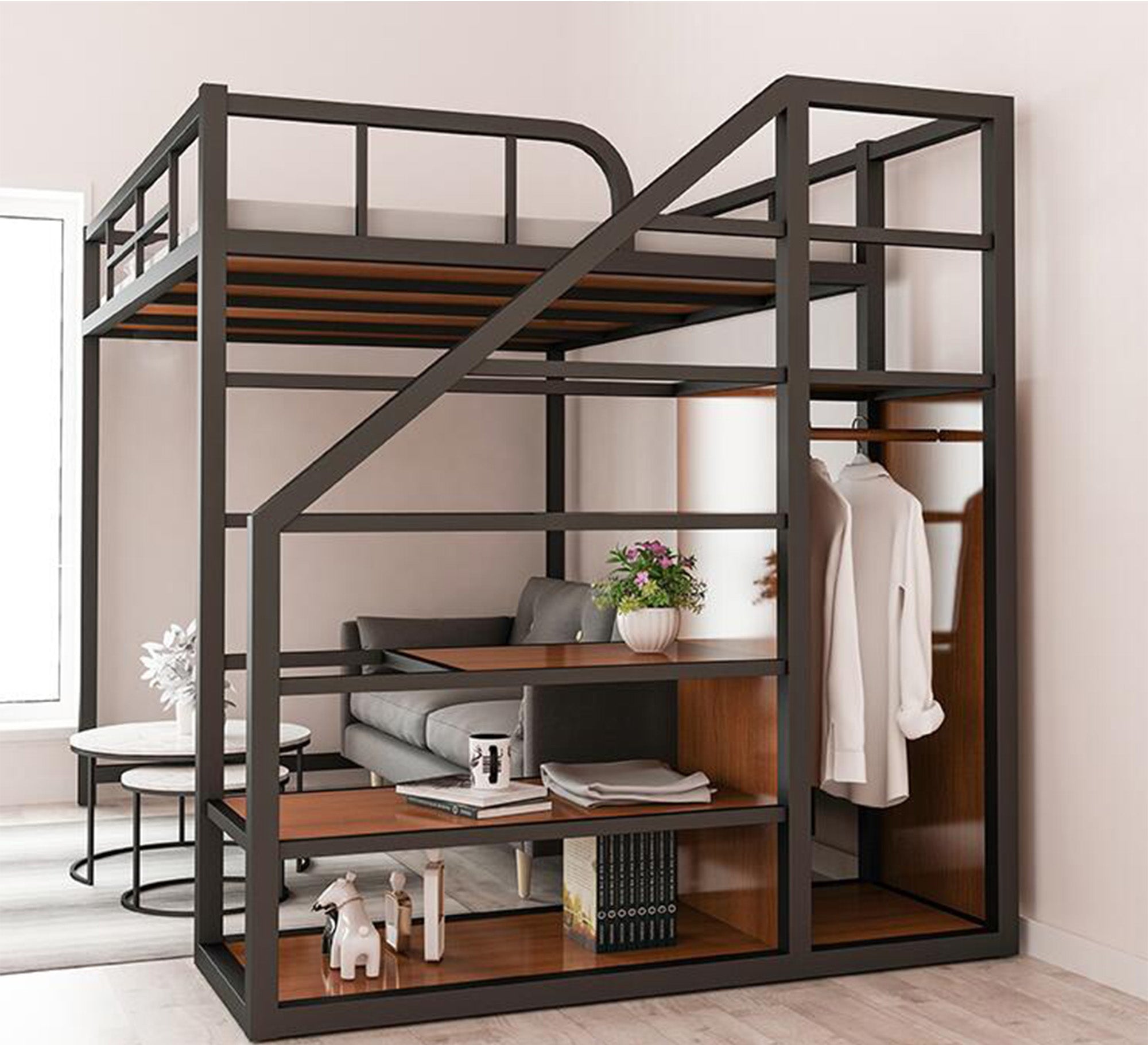 Children's metal bed with Shelves units - Vitrine Furniture - Beds
