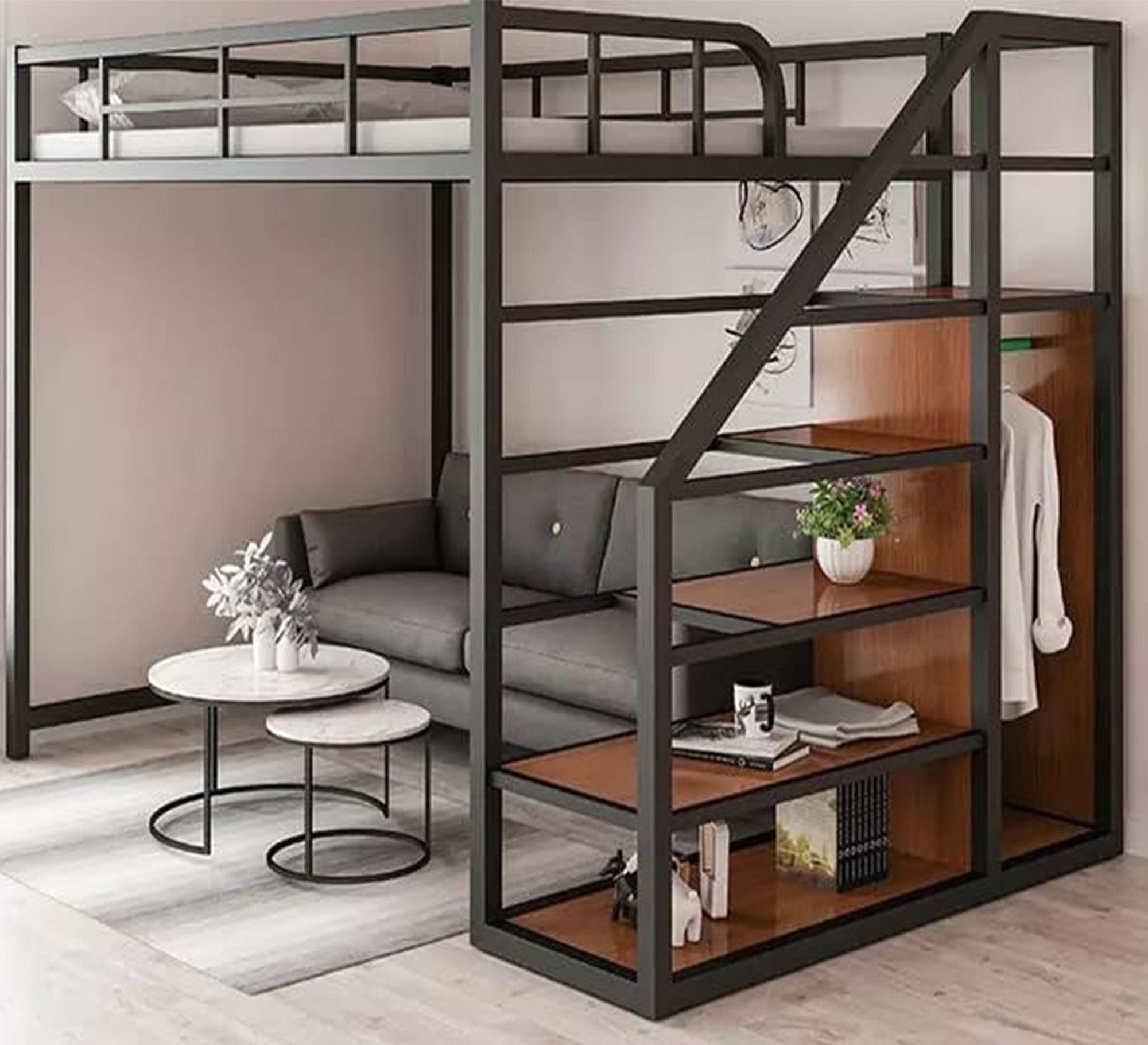 Children's metal bed with Shelves units - Vitrine Furniture - Beds