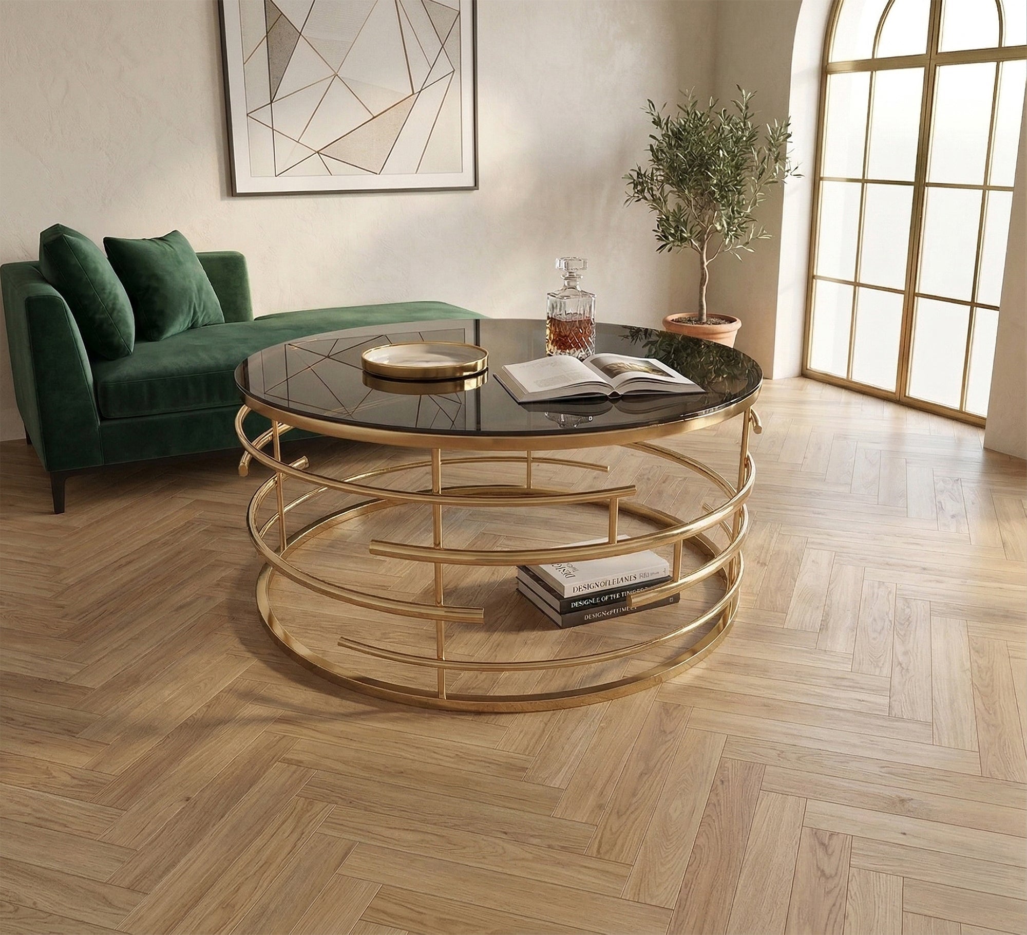 Circular center table with black glass - Vitrine Furniture - Coffee Tables