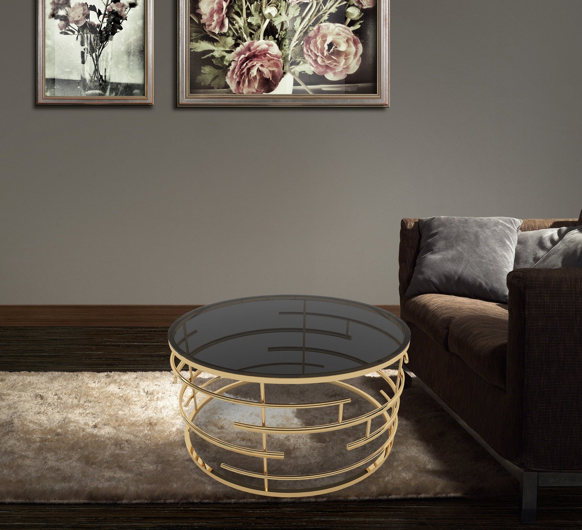 Circular center table with black glass - Vitrine Furniture - Furniture