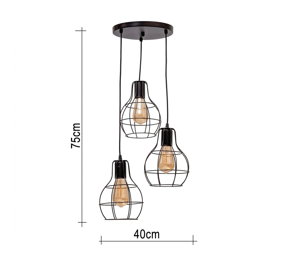 Circular chandelier with three black metal cages - Vitrine Furniture - Ceiling lights