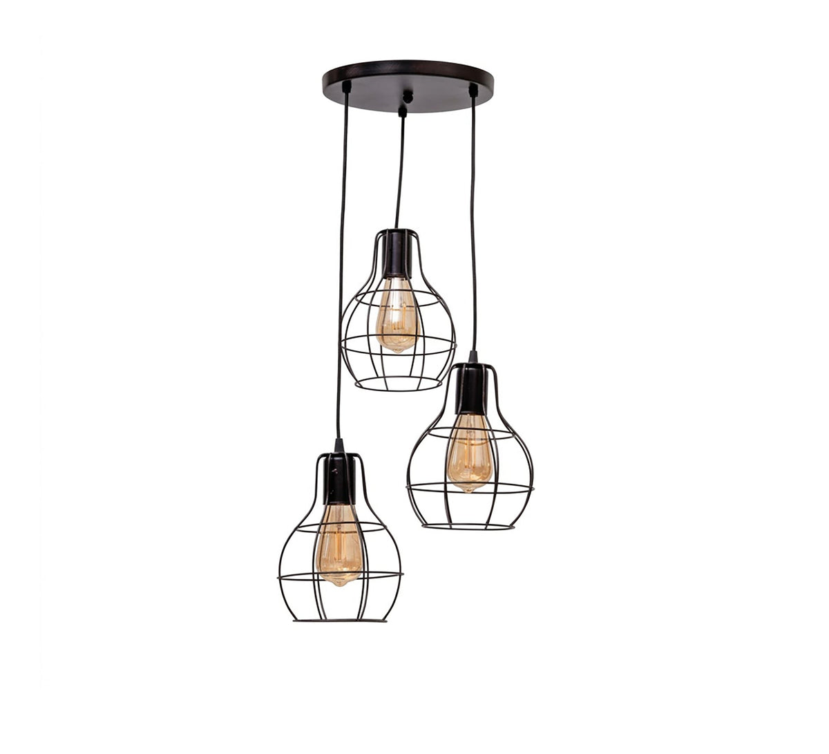 Circular chandelier with three black metal cages - Vitrine Furniture - Ceiling lights