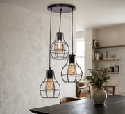 Circular chandelier with three black metal cages - Vitrine Furniture - Ceiling lights