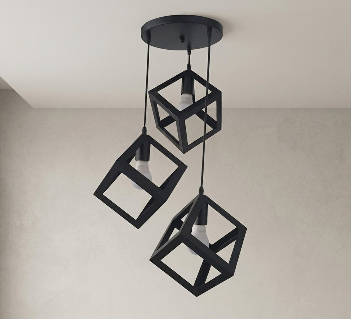 Circular chandelier with three white metal cubes - Vitrine Furniture - Ceiling lights
