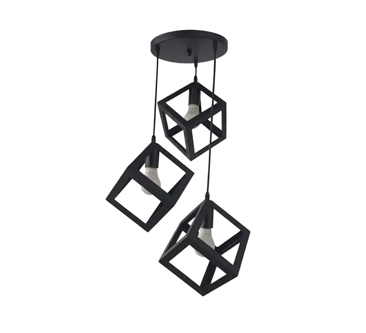 Circular chandelier with three white metal cubes - Vitrine Furniture - Ceiling lights
