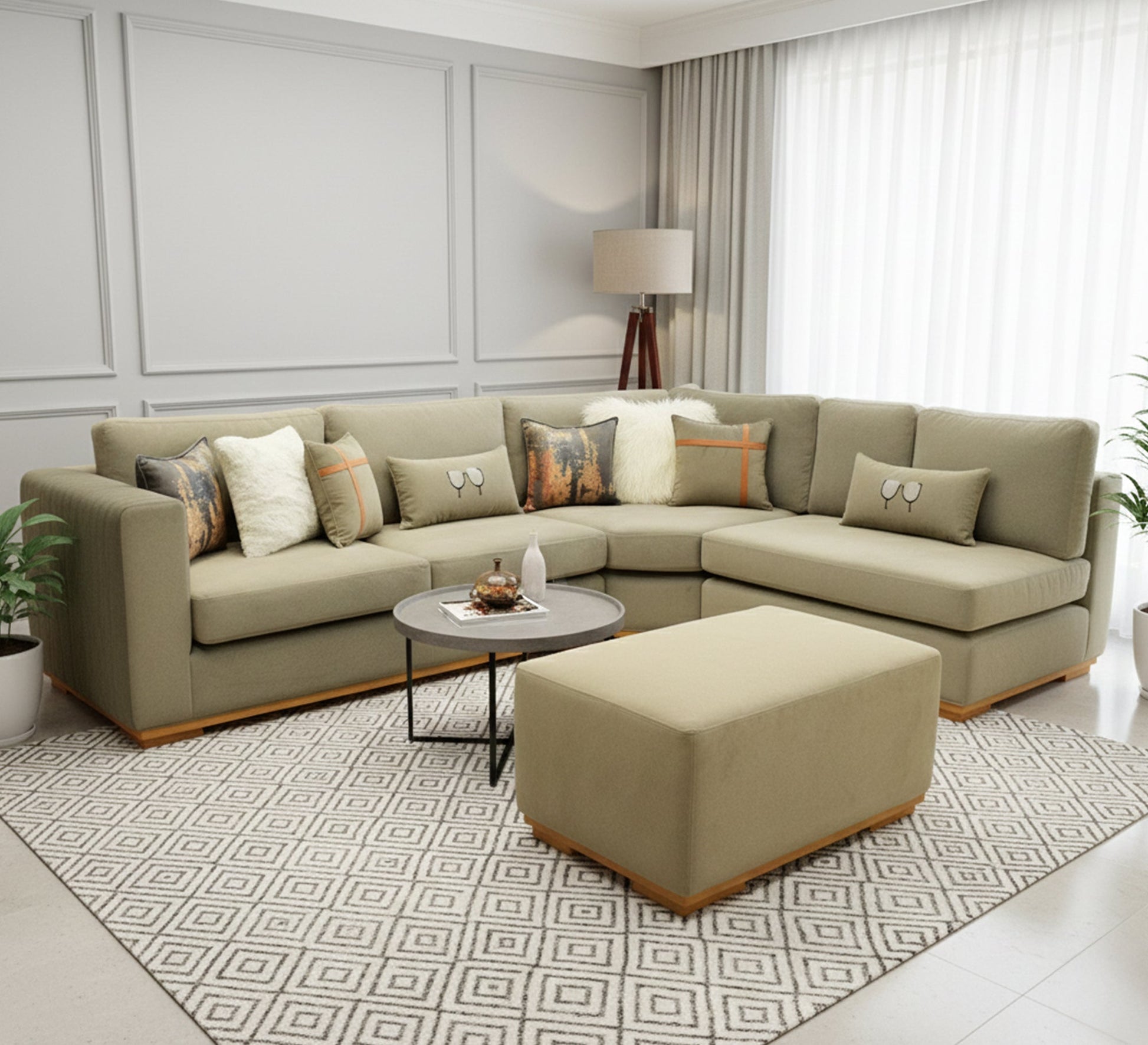 Circular Living Room - Calm & Cozy - Vitrine Furniture - L - shape sofa set