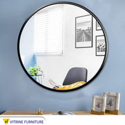 Circular Mirror: 70cm Black Wooden Elegance - Vitrine Furniture - Mirrors