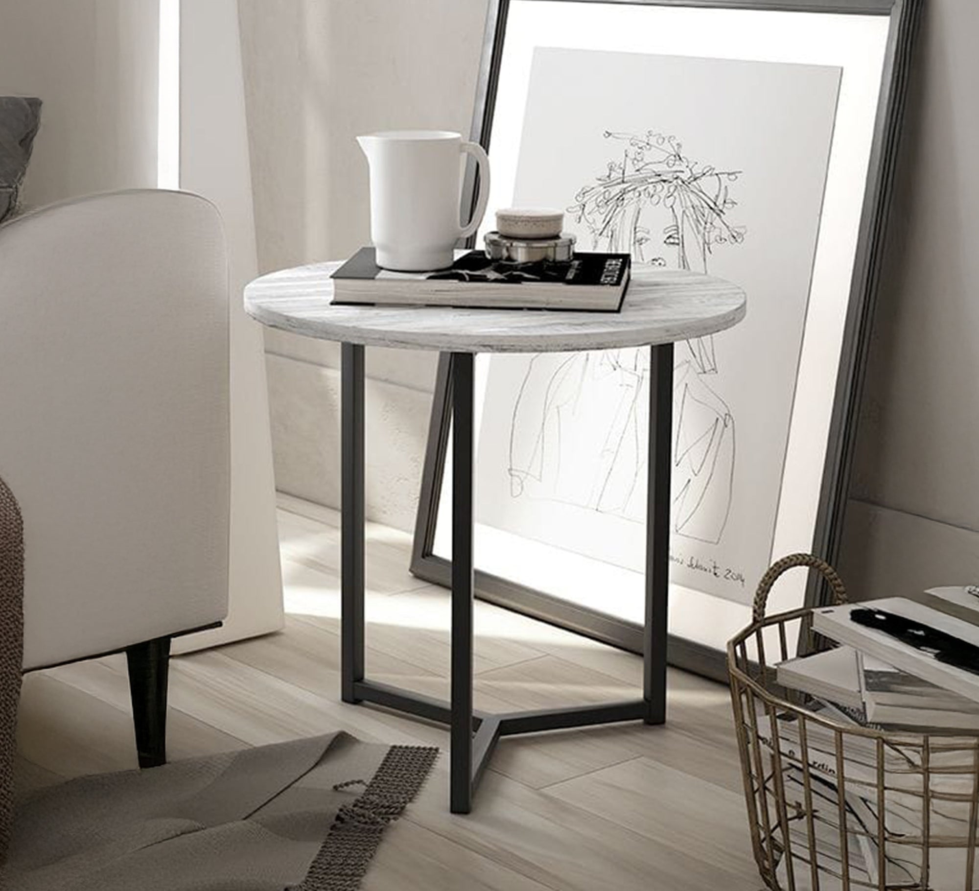 Circular side table with black metal frame - Vitrine Furniture - Furniture