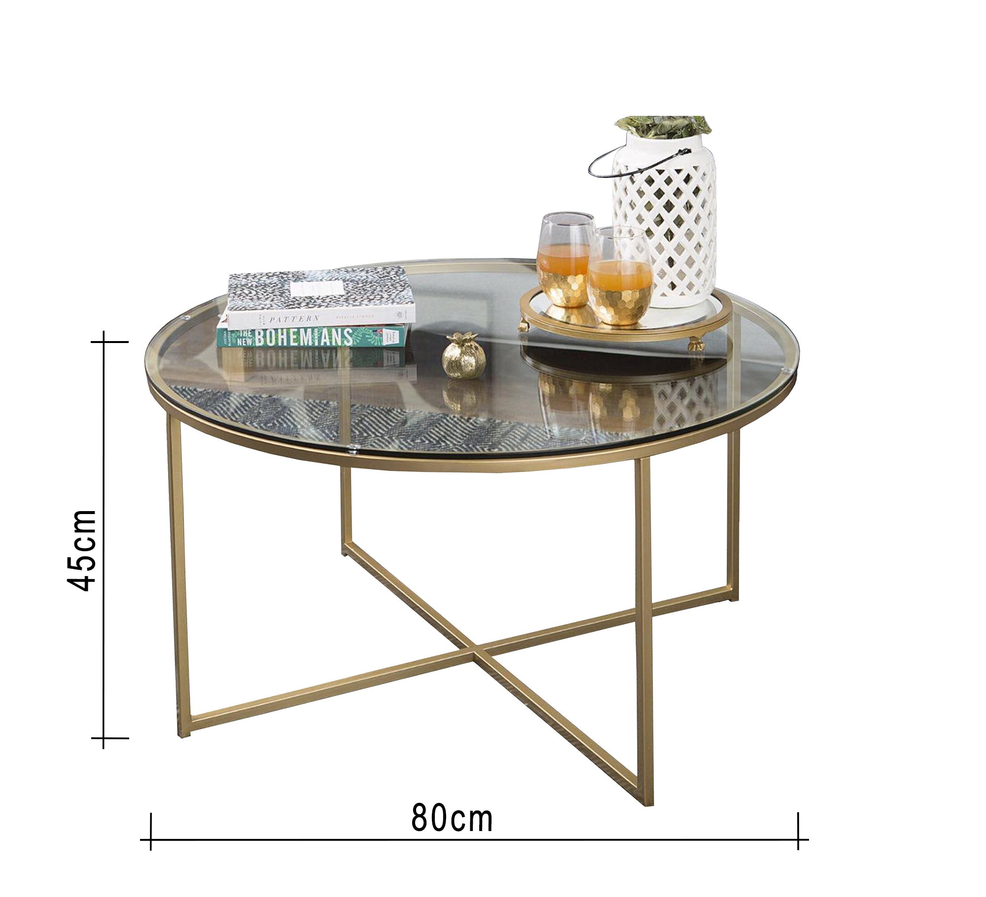 Circular table with a gold x - shaped base - Vitrine Furniture - Furniture
