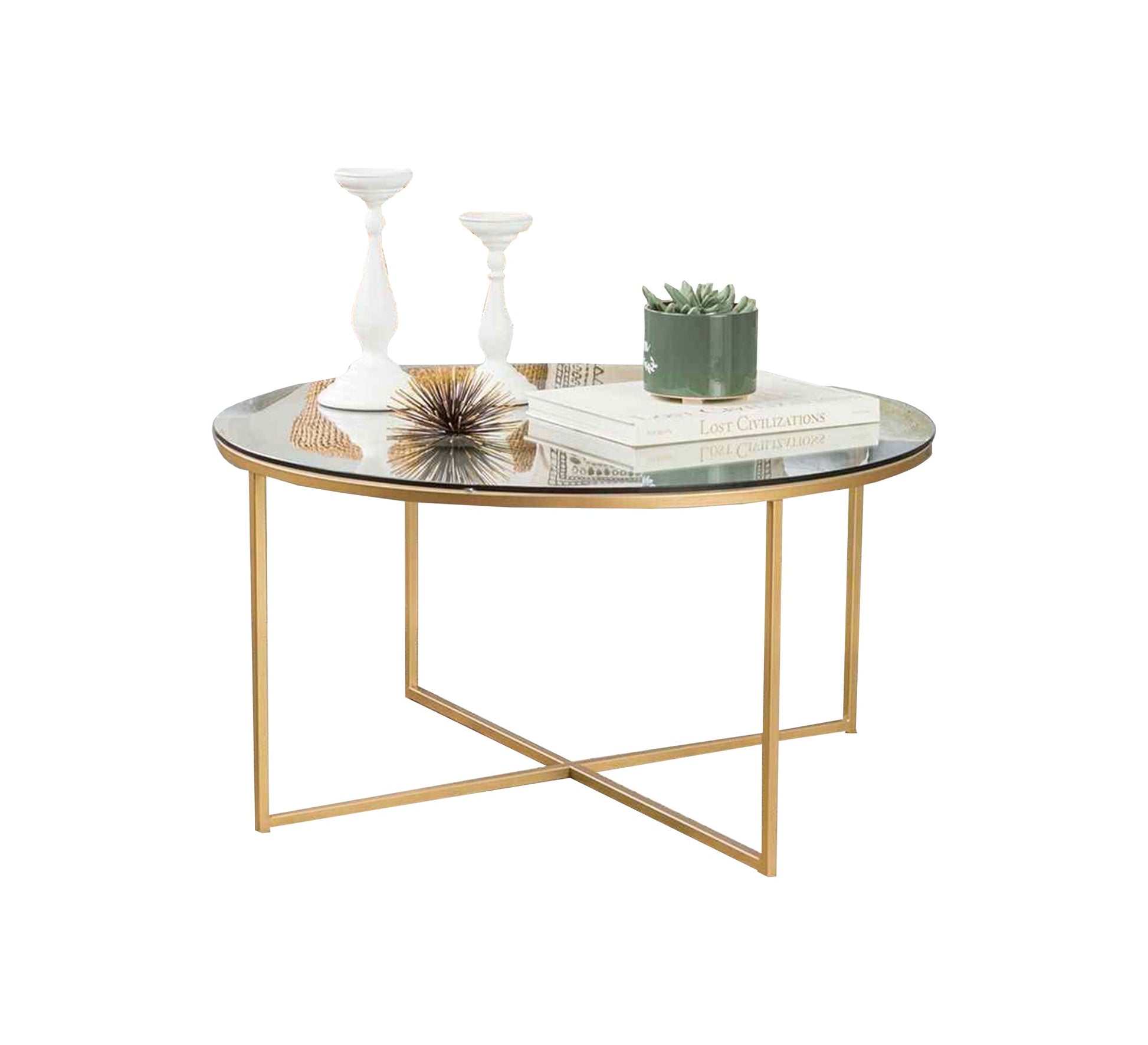 Circular table with an X - shaped frame - Vitrine Furniture - Furniture