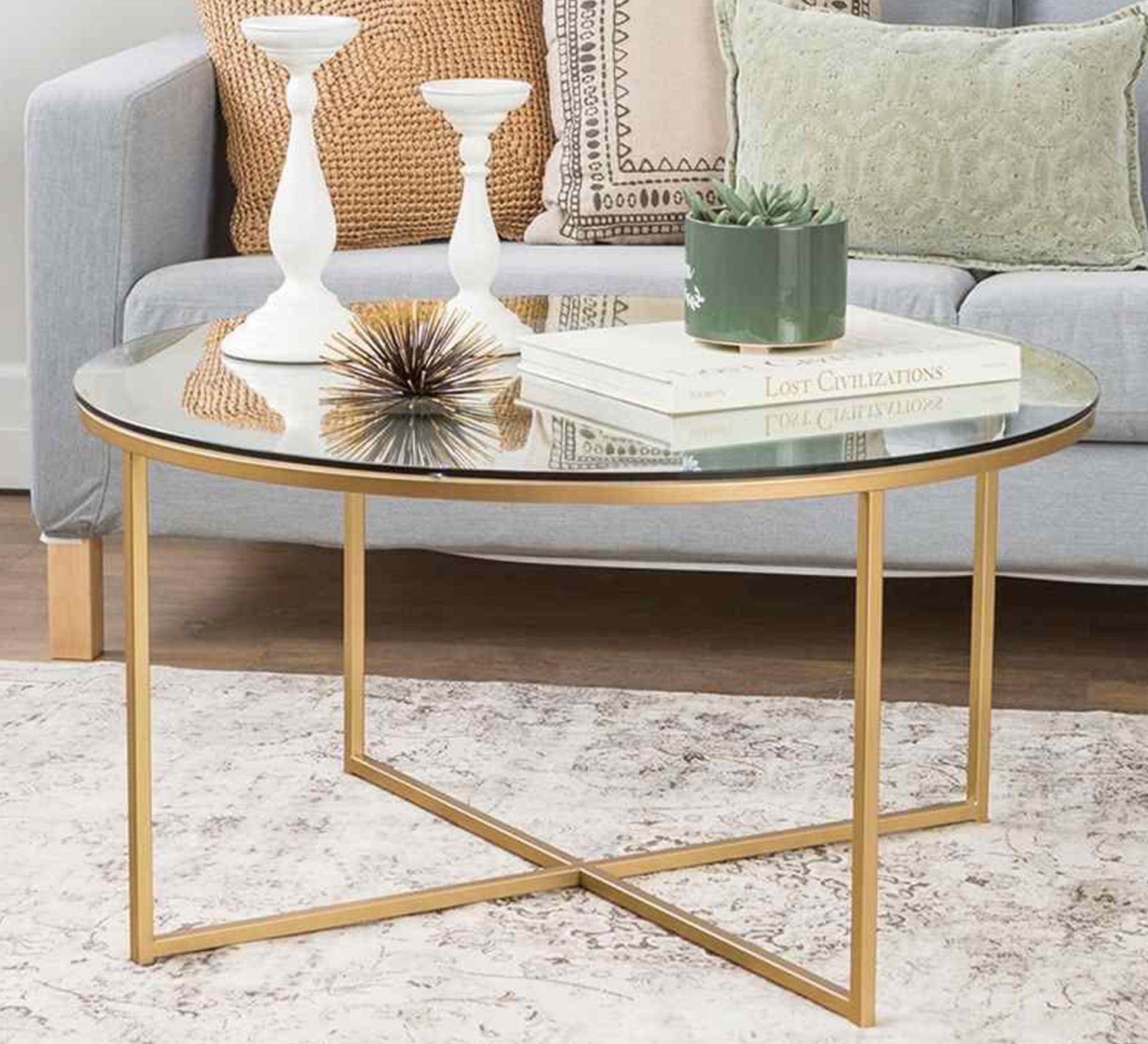 Circular table with an X - shaped frame - Vitrine Furniture - Furniture