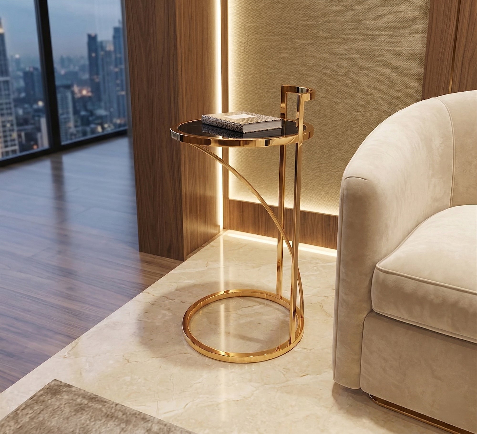 Circular table with black glass top - Vitrine Furniture - Side Tables