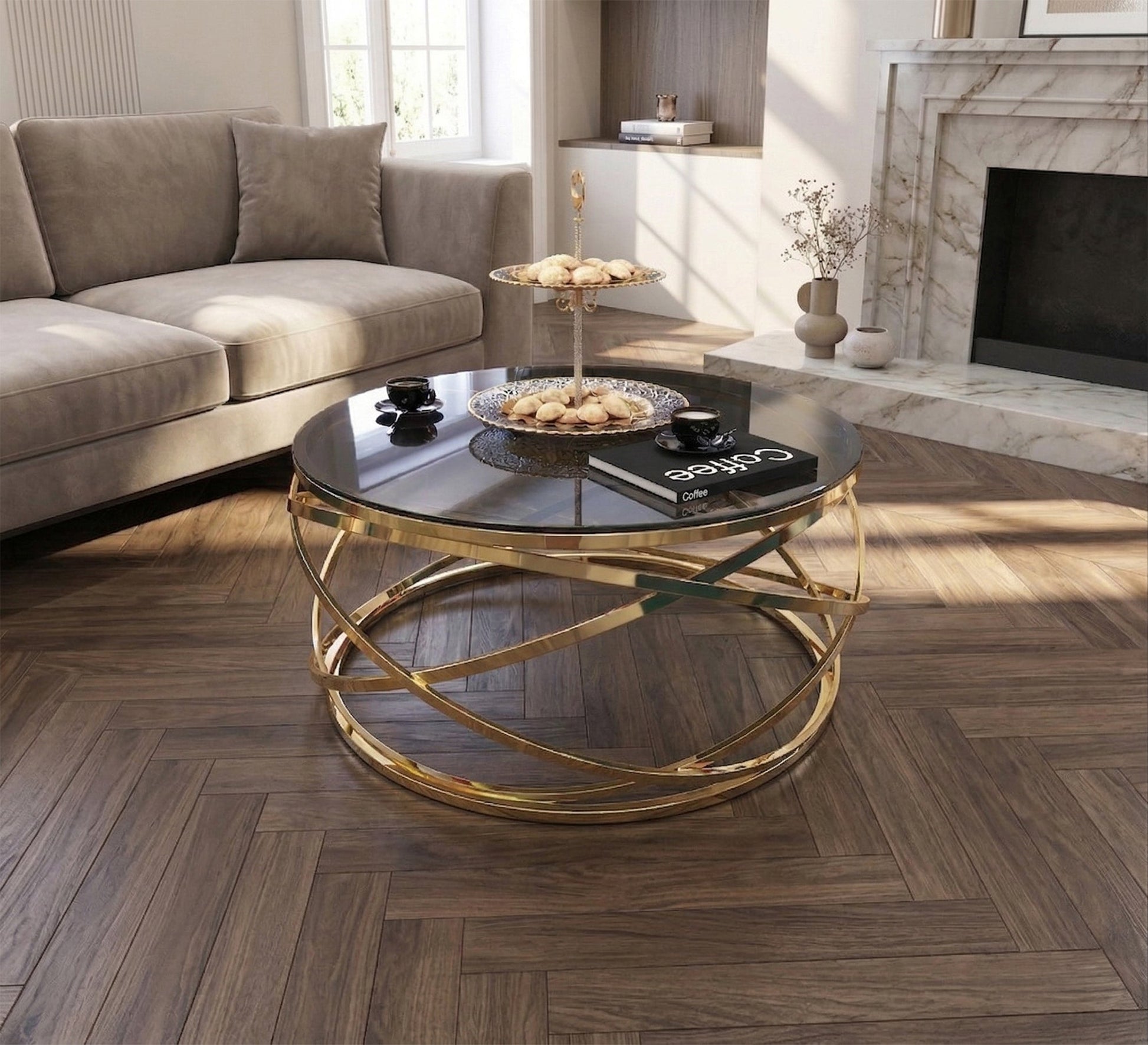 Circular table with golden blown chassis - Vitrine Furniture - Coffee Tables