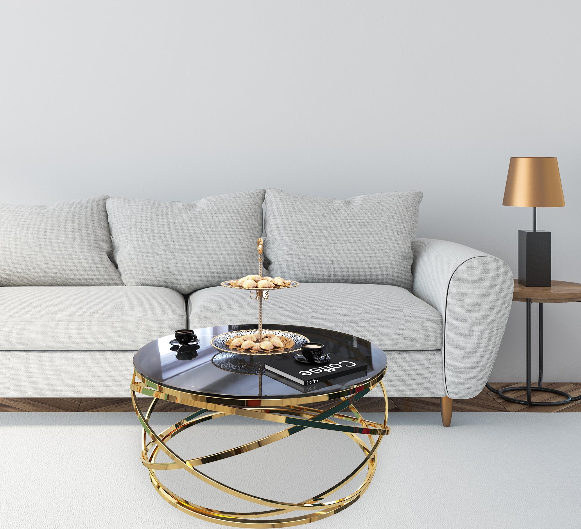 Circular table with golden blown chassis - Vitrine Furniture - Furniture