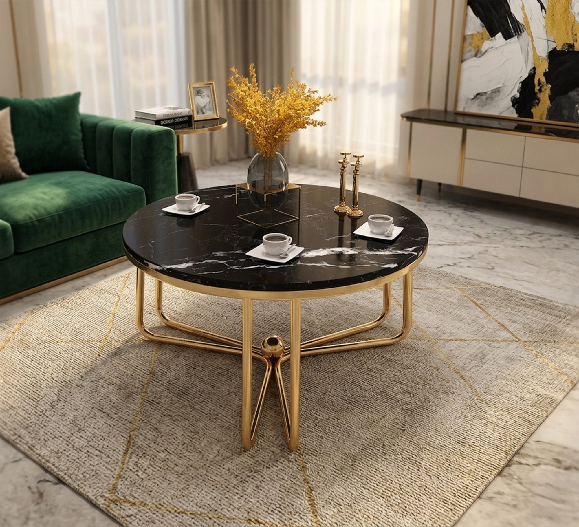 Circular table with Spanish marble top - Vitrine Furniture - Coffee Tables